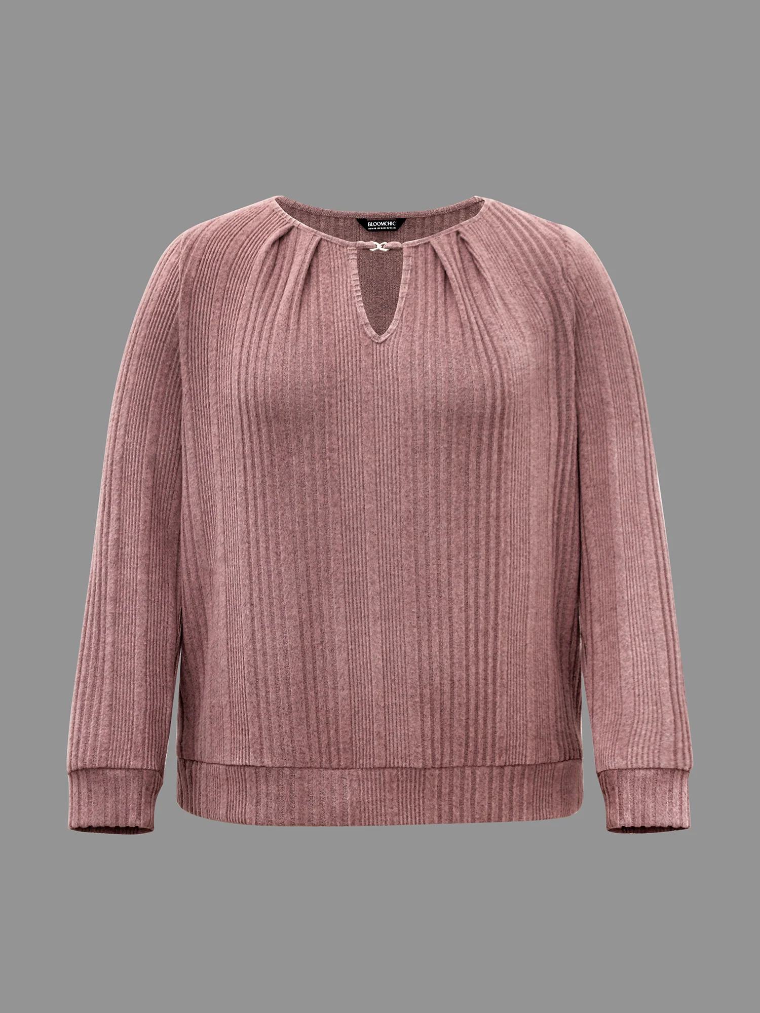 Textured Keyhole Metal Detail Pleated Sweatshirt - Image 8