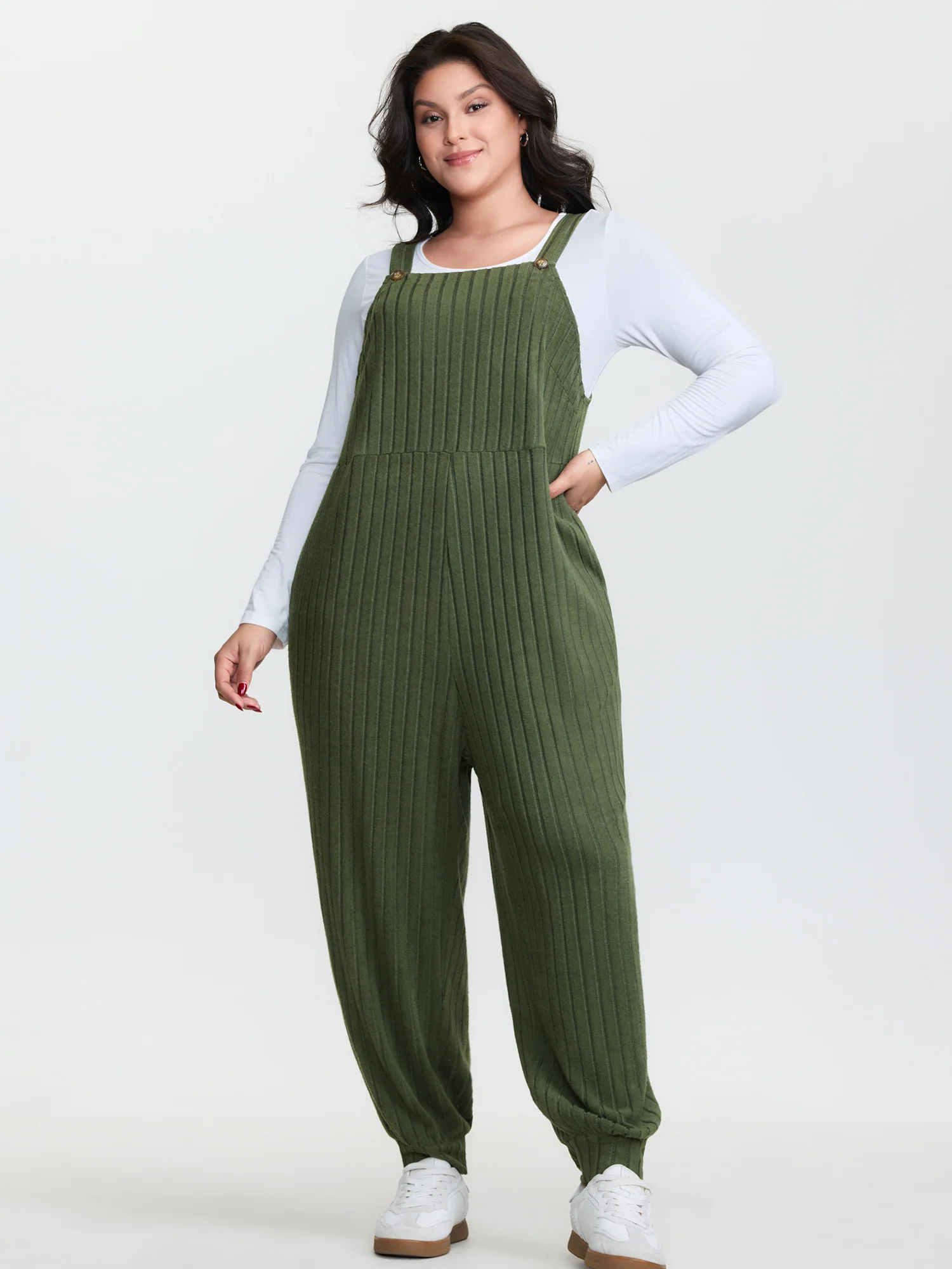 Textured Knit Adjustable Overall Jumpsuit - Image 2