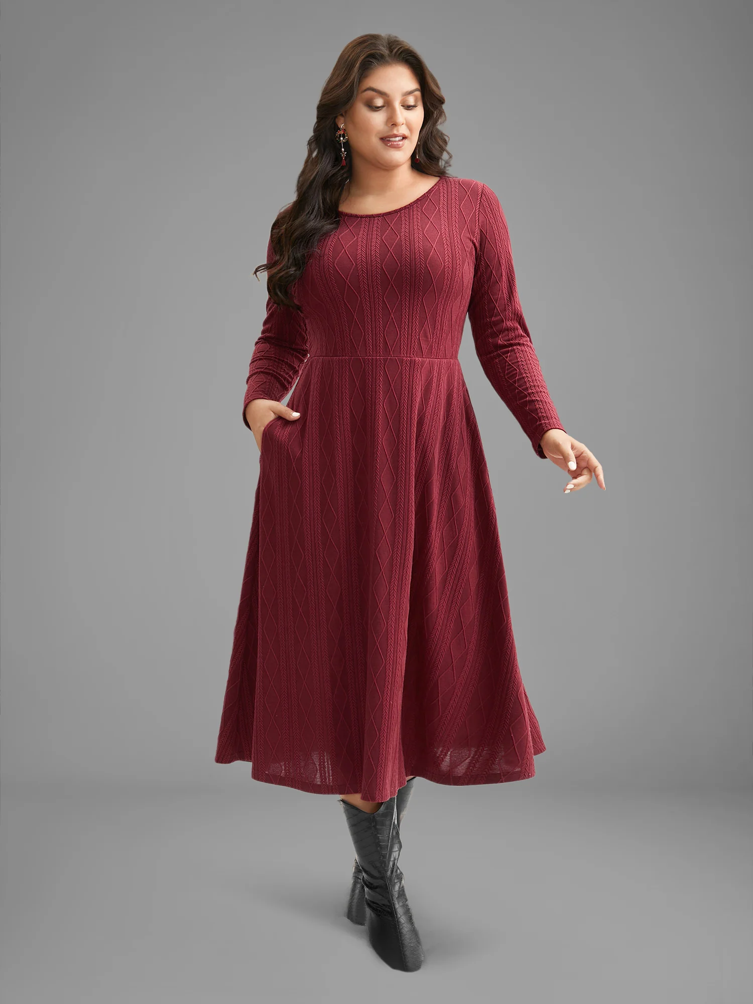 Textured Knit Fit-And-Flare Midi Dress - Image 11