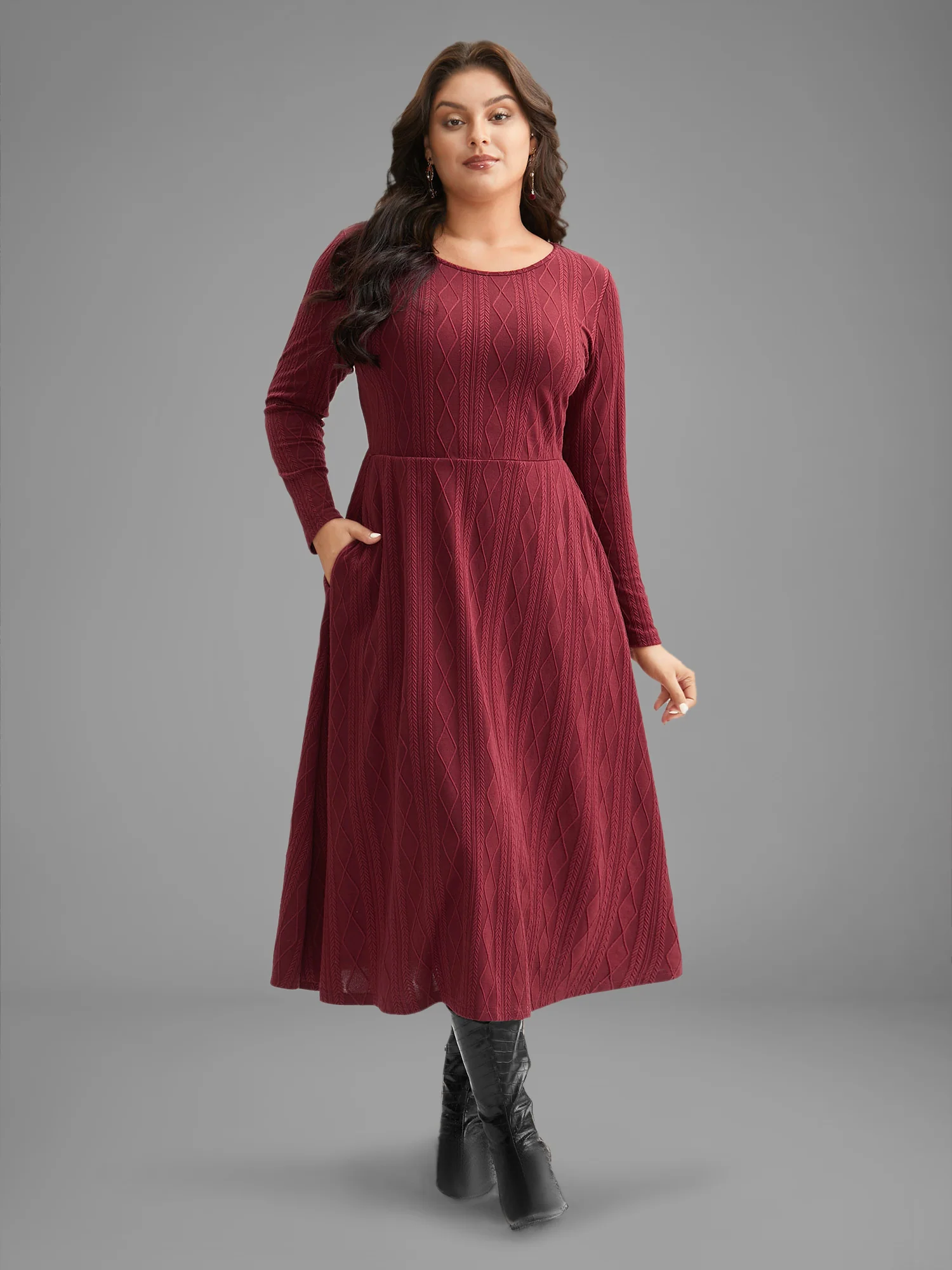 Textured Knit Fit-And-Flare Midi Dress - Image 12