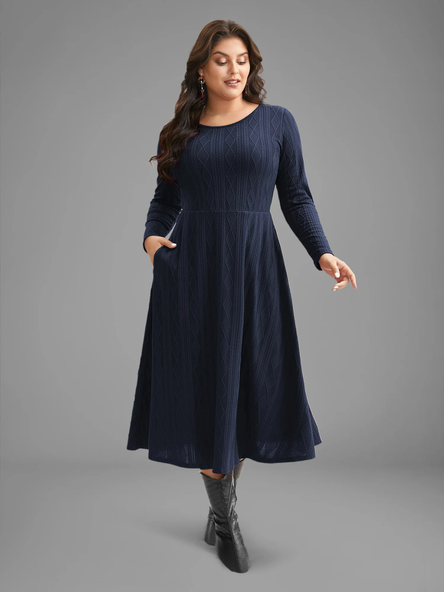 Textured Knit Fit-And-Flare Midi Dress - Image 2