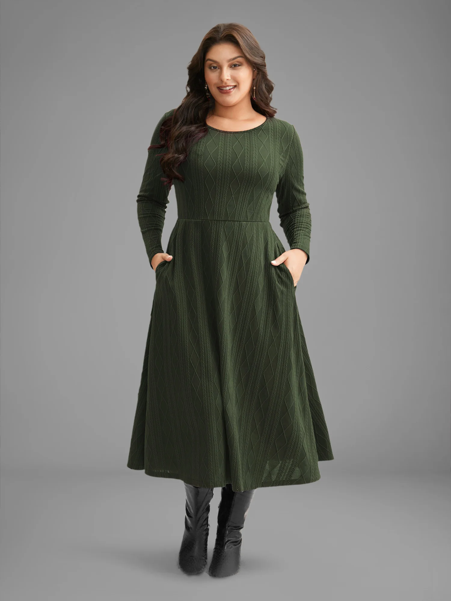 Textured Knit Fit-And-Flare Midi Dress - Image 5