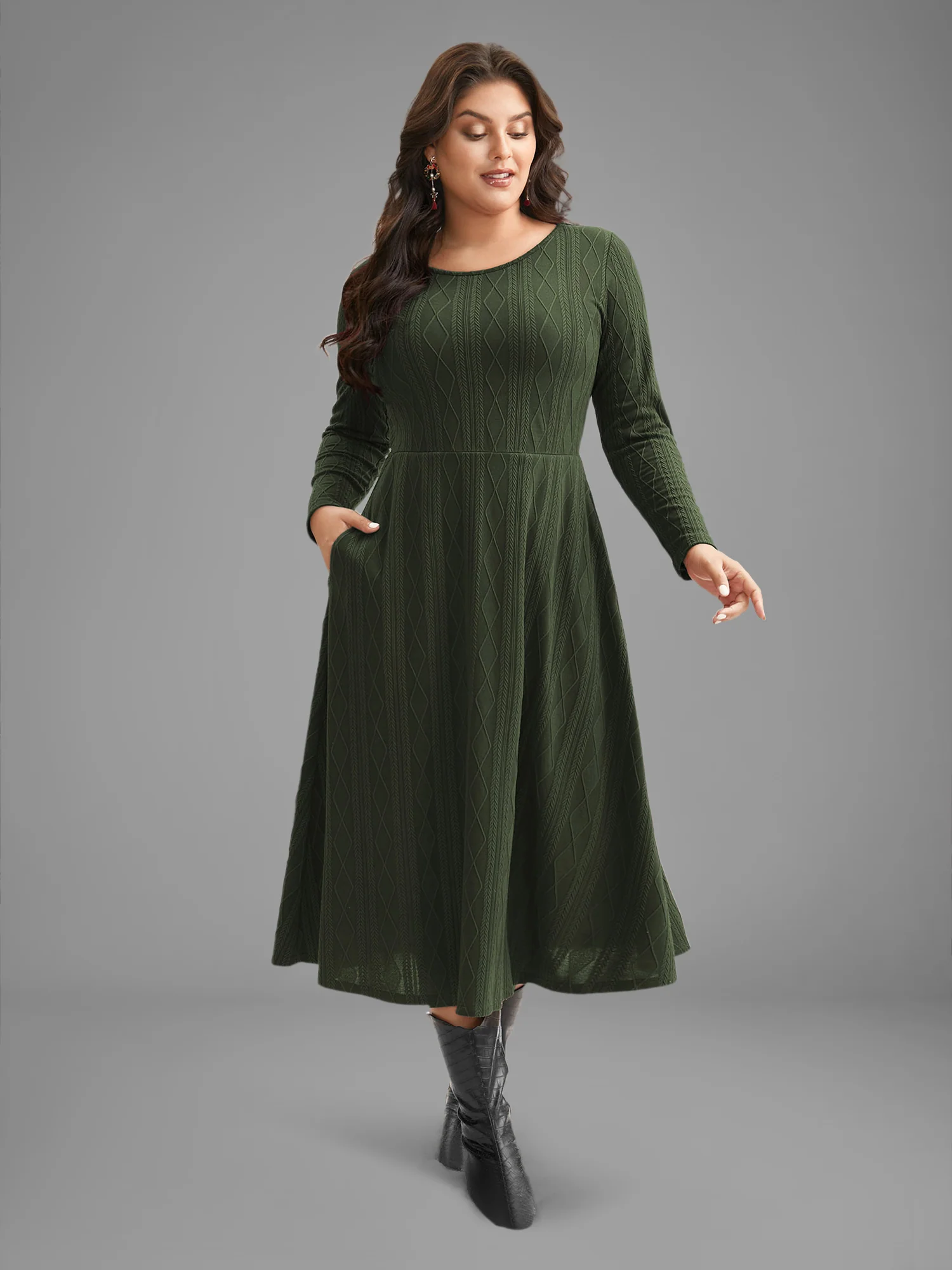 Textured Knit Fit-And-Flare Midi Dress - Image 6