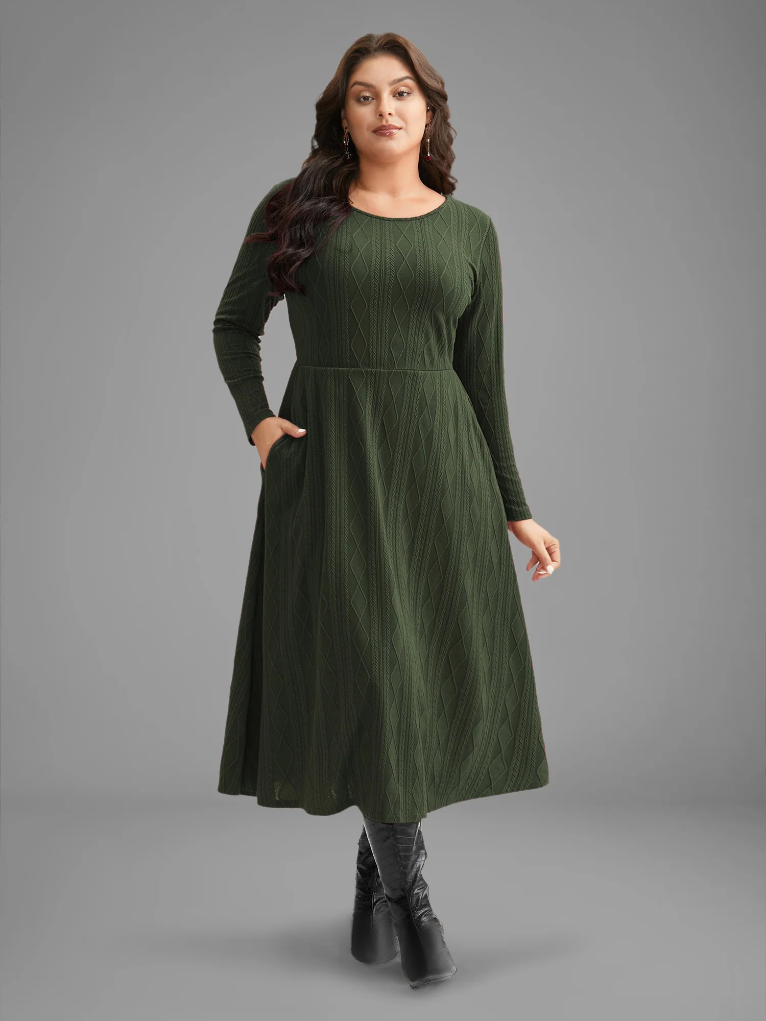 Textured Knit Fit-And-Flare Midi Dress - Image 7