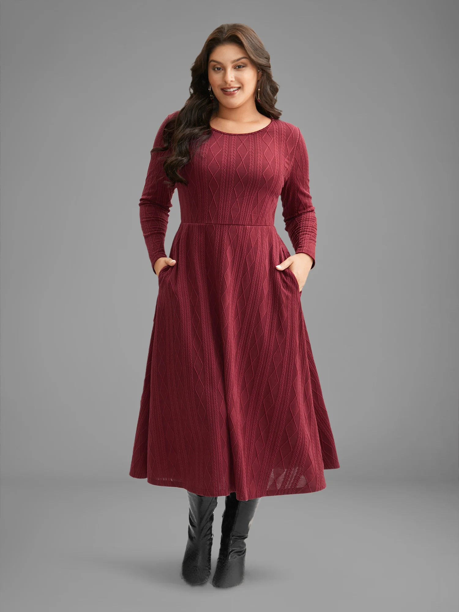 Textured Knit Fit-And-Flare Midi Dress - Image 9