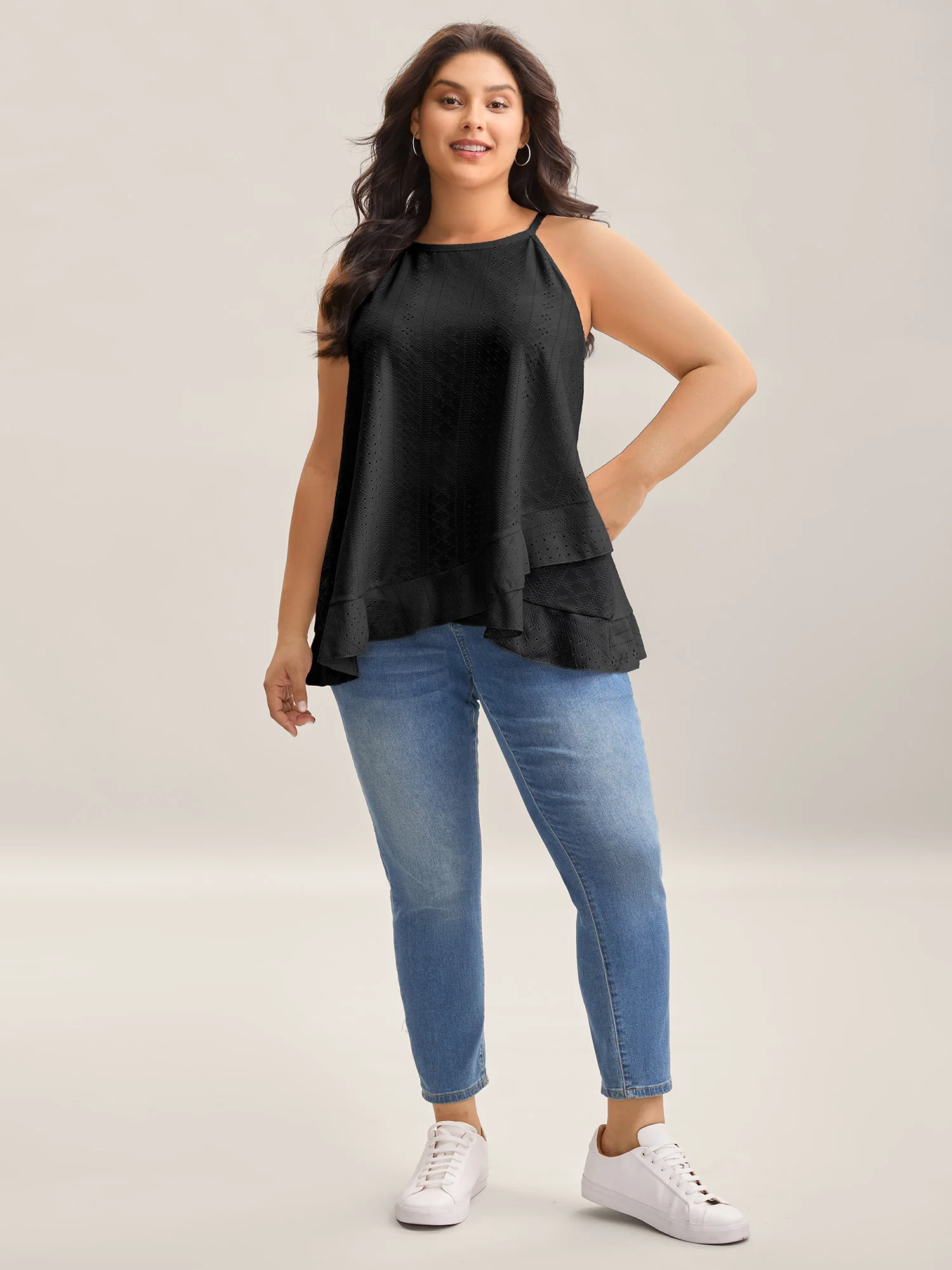 Textured Knit Overlap Hem Tank Top - Image 3