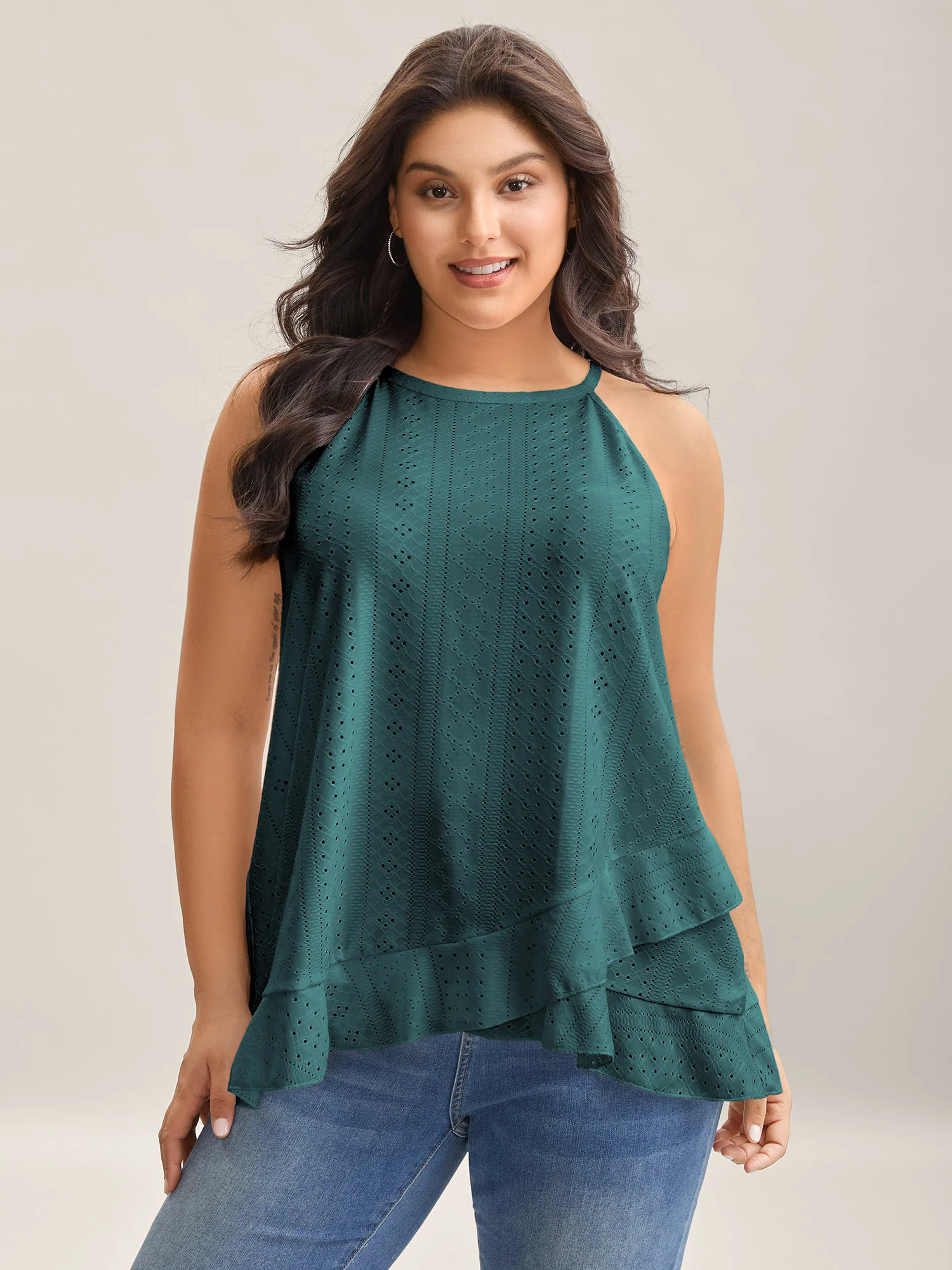 Textured Knit Overlap Hem Tank Top - Image 5