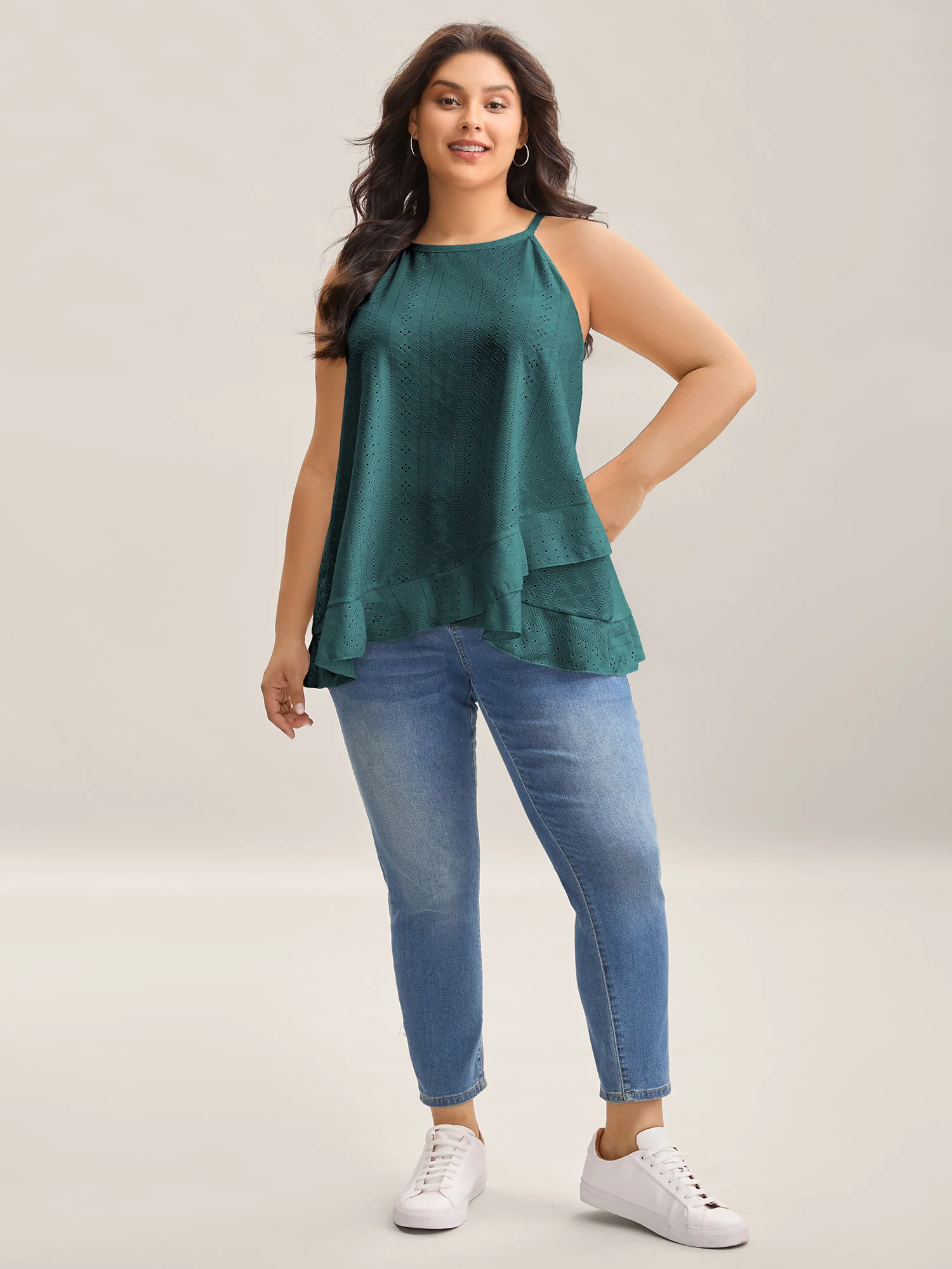Textured Knit Overlap Hem Tank Top - Image 7