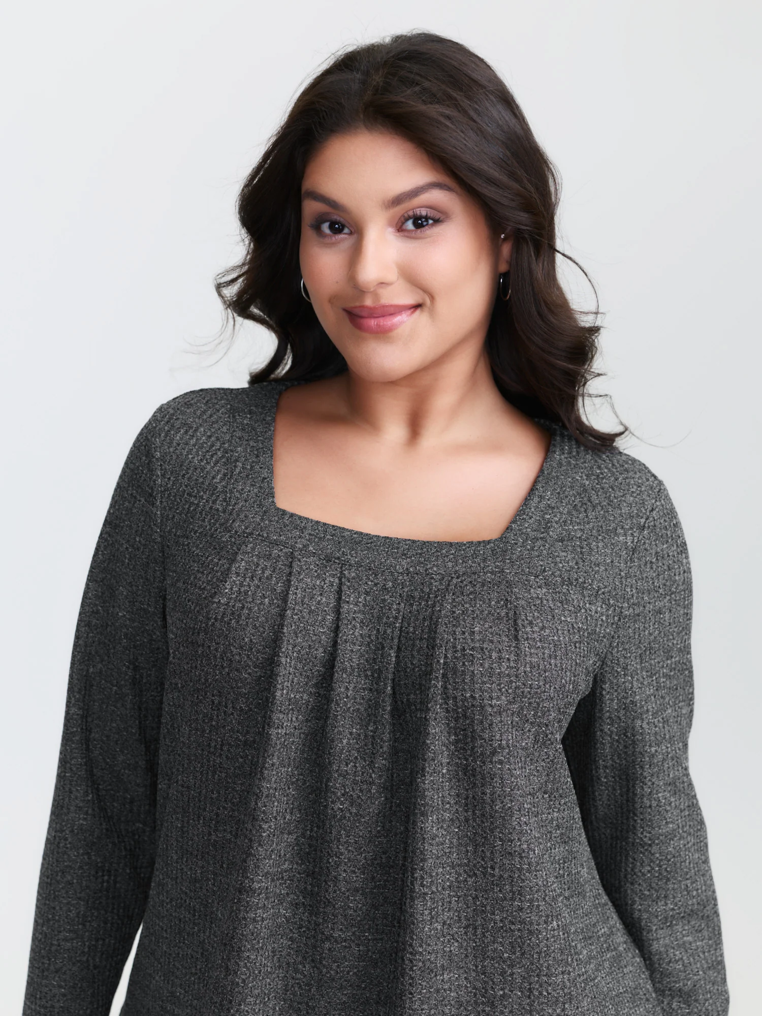Textured Knit Pleated Neckline Top - Image 11