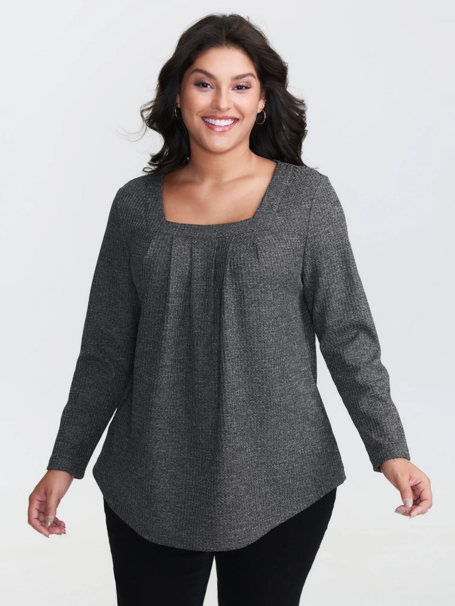 Textured Knit Pleated Neckline Top - Image 12