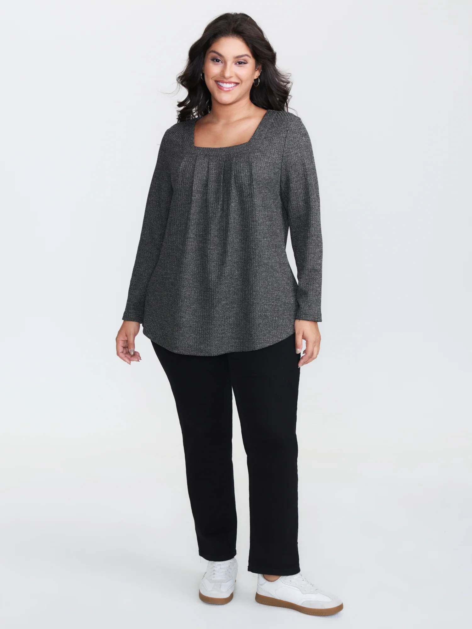 Textured Knit Pleated Neckline Top - Image 13