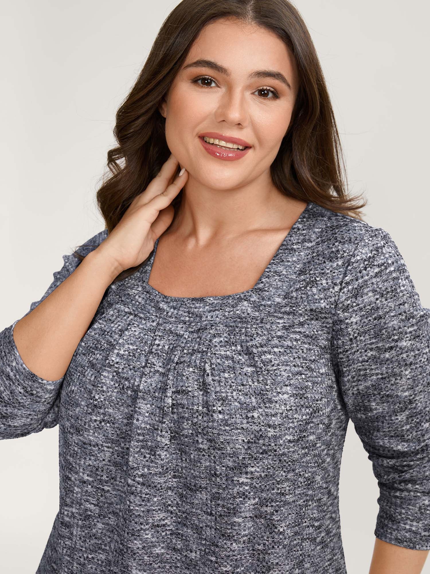 Textured Knit Pleated Neckline Top - Image 16
