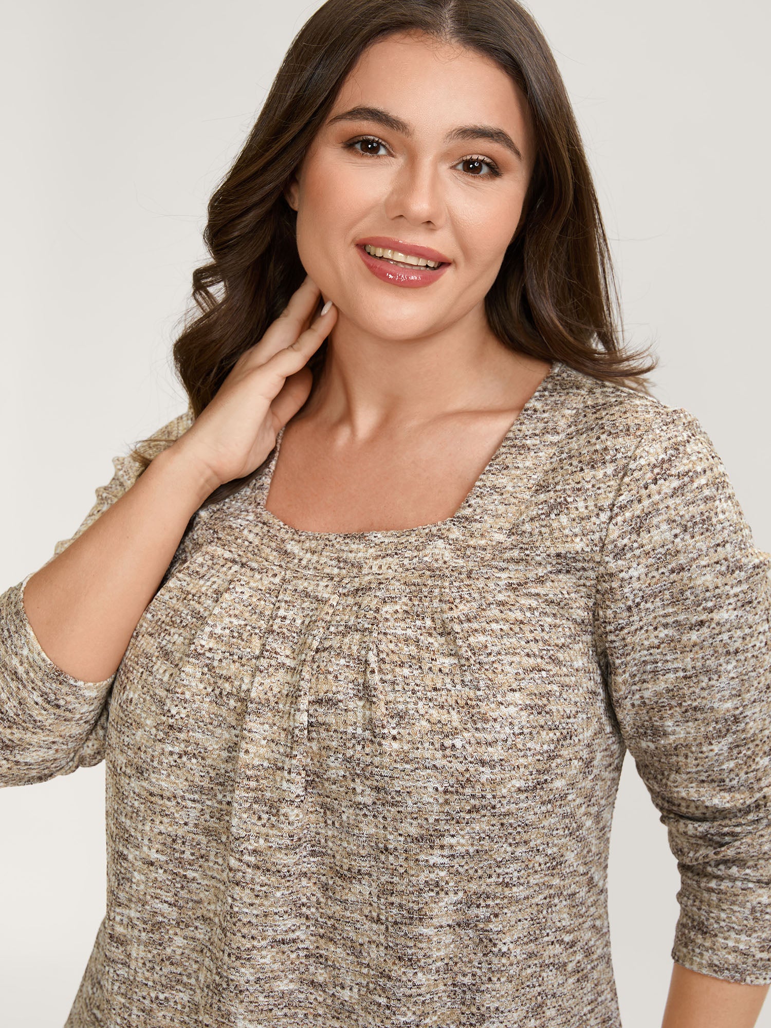 Textured Knit Pleated Neckline Top - Image 2