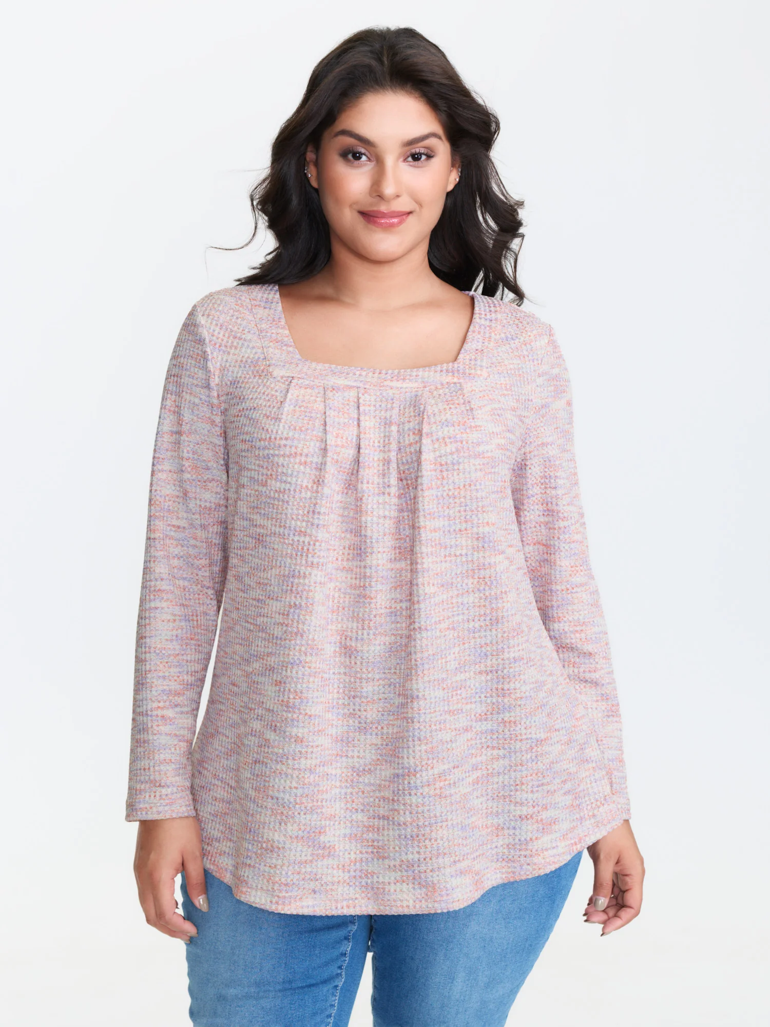 Textured Knit Pleated Neckline Top - Image 7