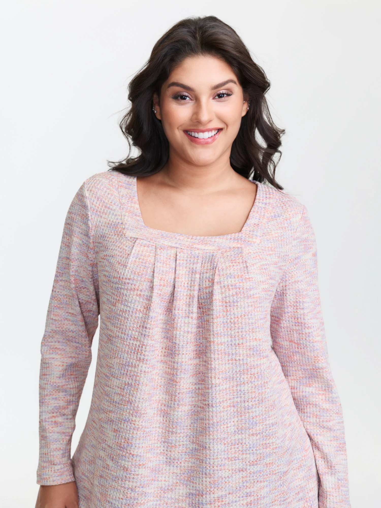 Textured Knit Pleated Neckline Top - Image 8