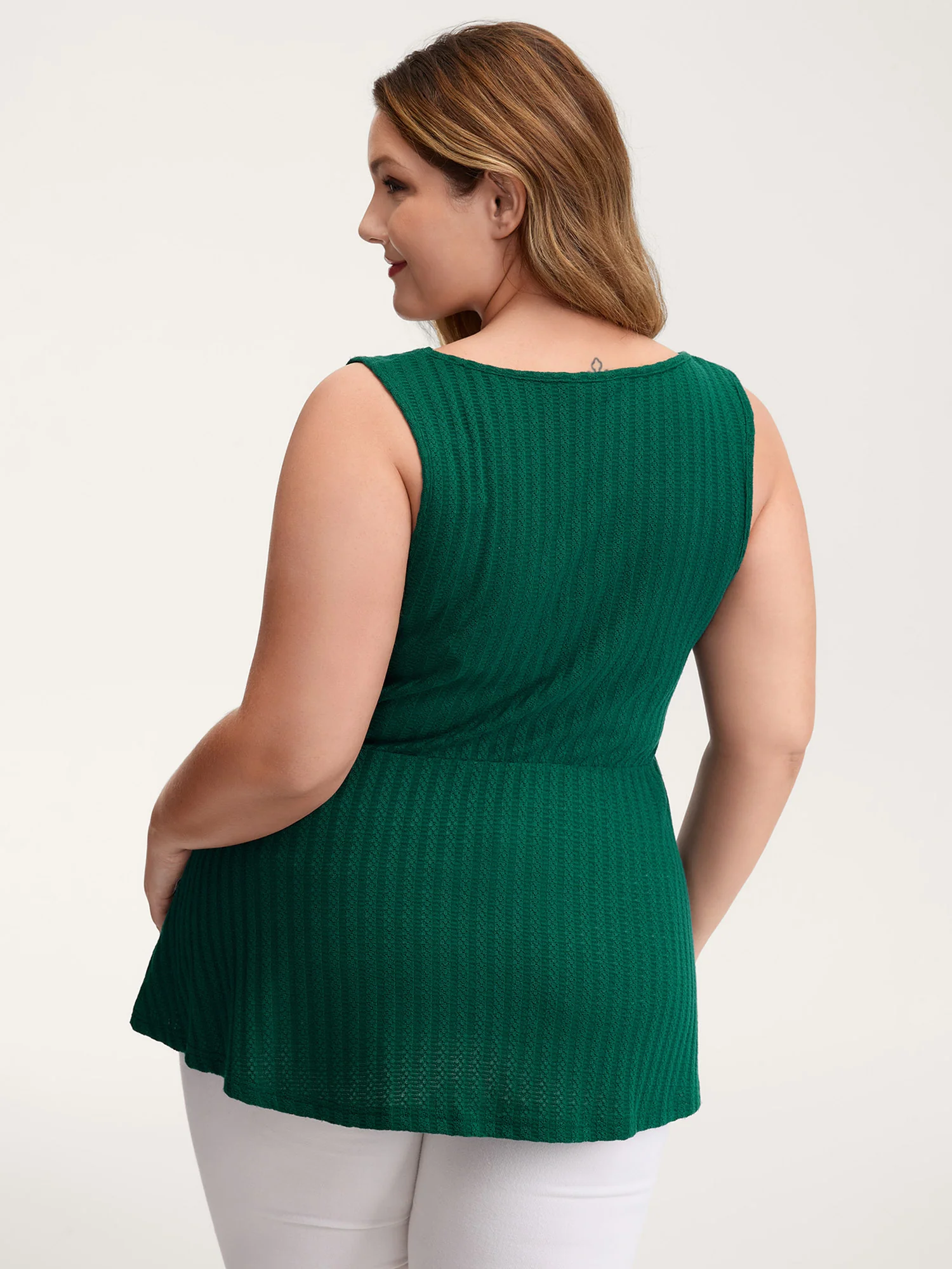 Textured Knit V-Neck Cinched-Waist Tank Top - Image 4