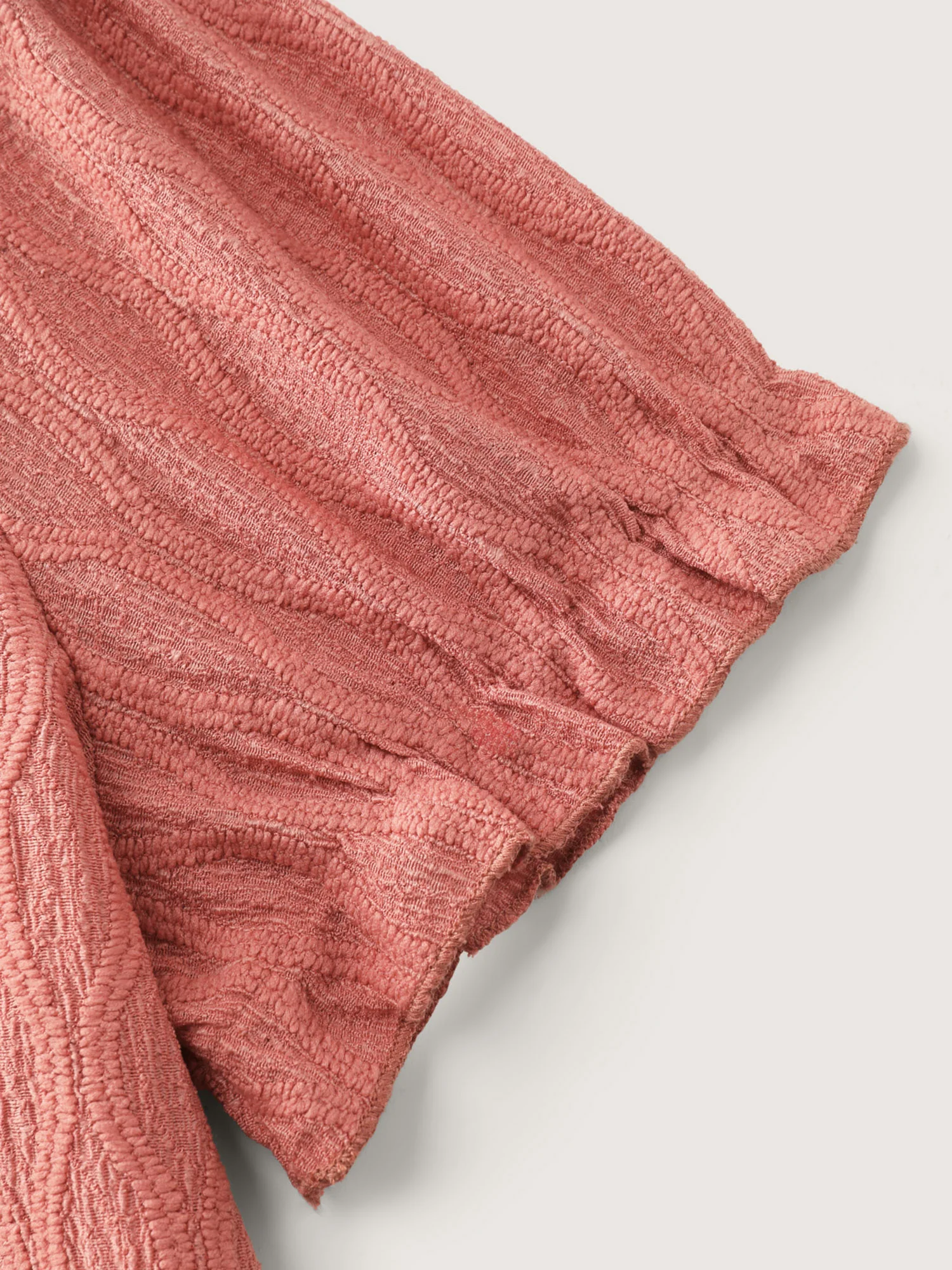 Textured Knot Placket Shirred Cuff Sleeve Top - Image 7