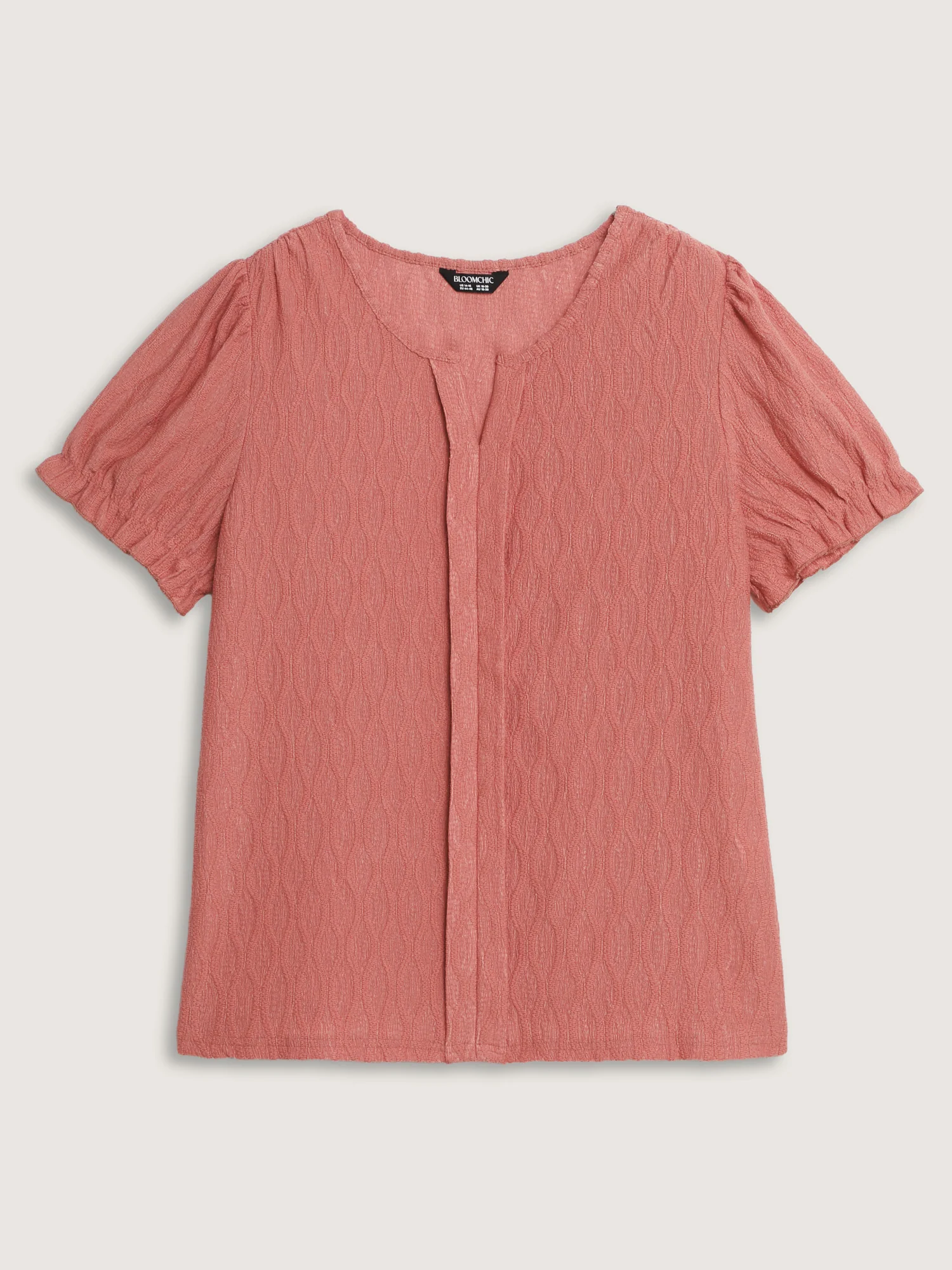 Textured Knot Placket Shirred Cuff Sleeve Top - Image 8