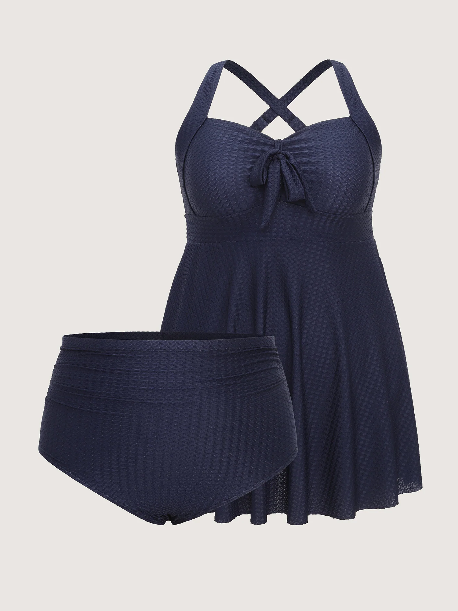 Textured Knotted Front Pockets Swim Dress - Image 5