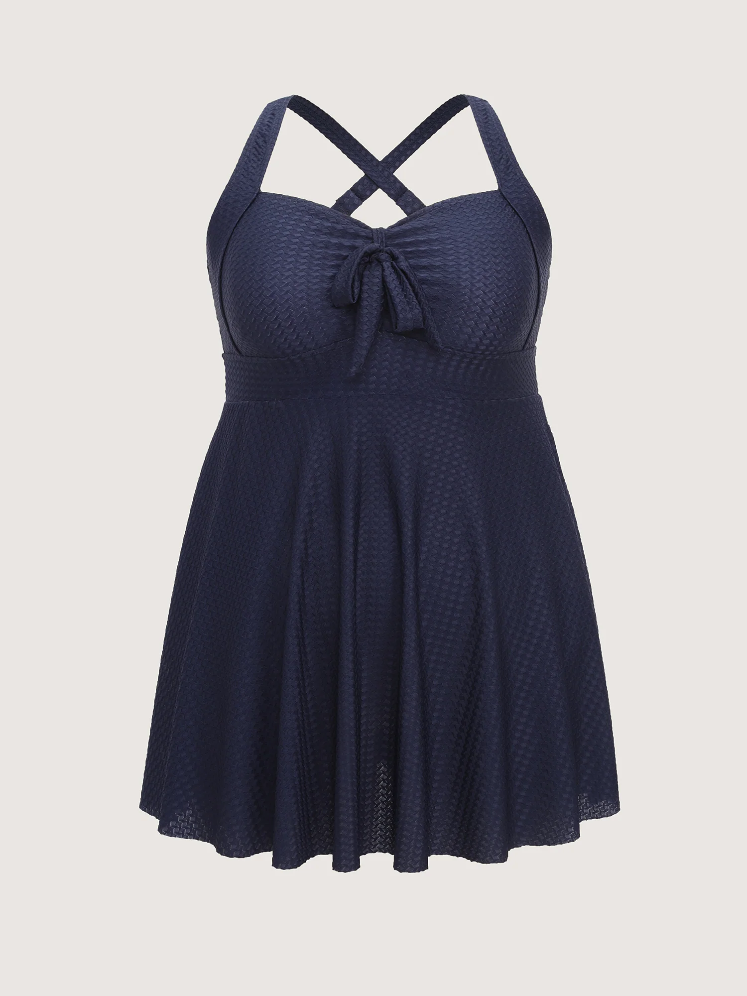 Textured Knotted Front Pockets Swim Dress - Image 6