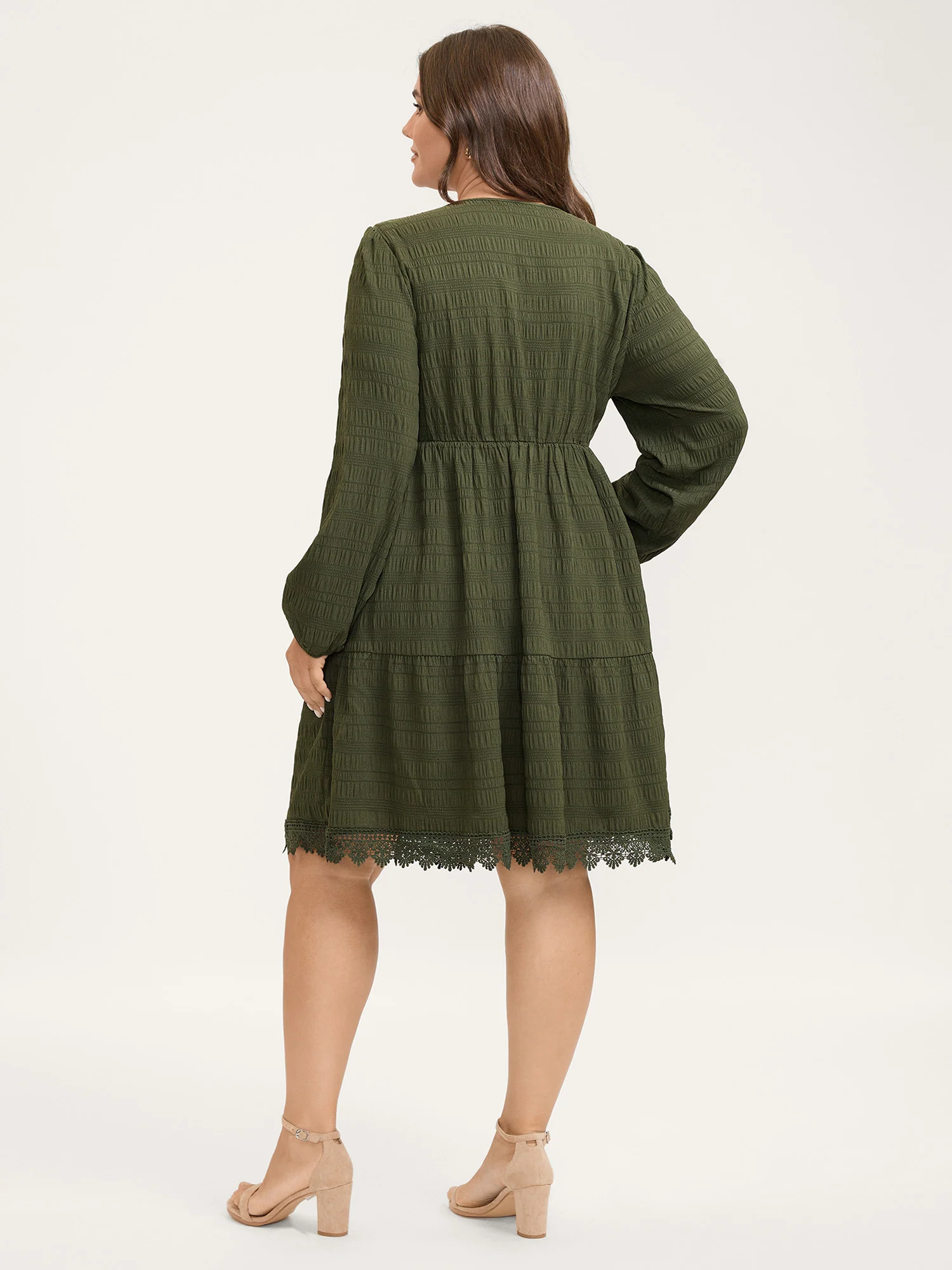Textured Lace Adjustable Neck-Tie Midi Dress - Image 5
