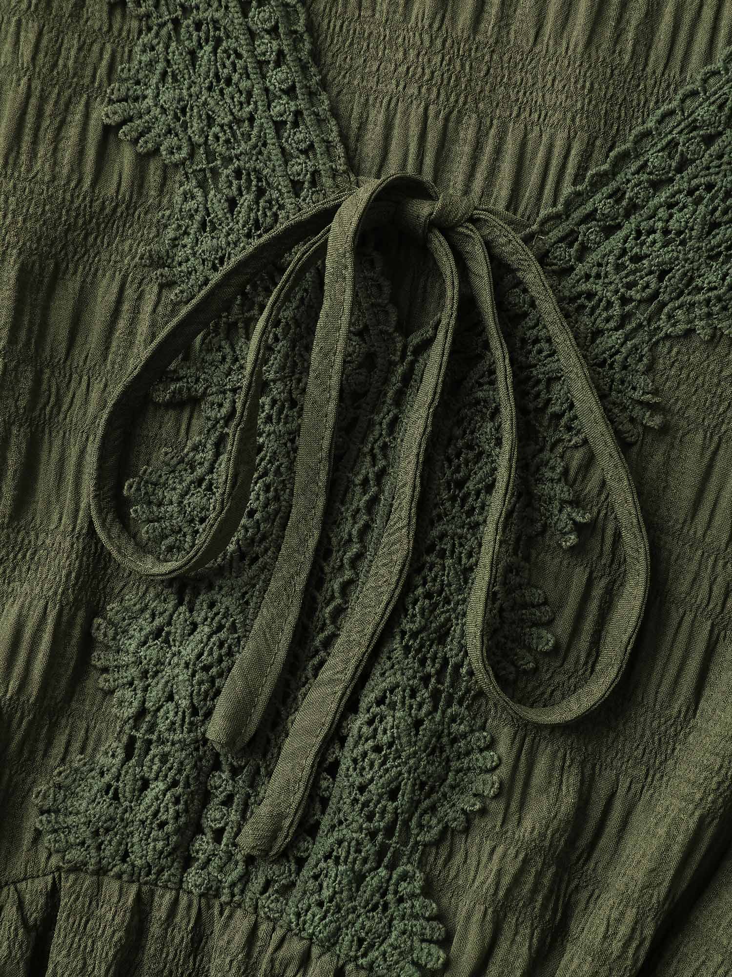 Textured Lace Adjustable Neck-Tie Midi Dress - Image 7
