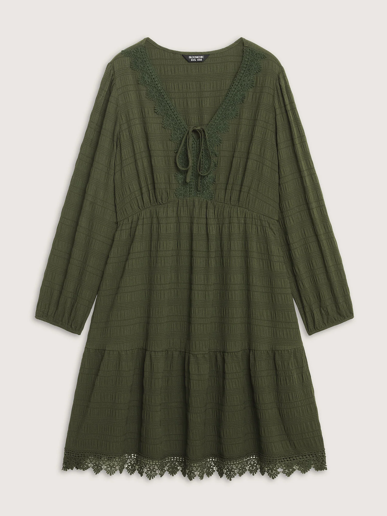 Textured Lace Adjustable Neck-Tie Midi Dress - Image 8