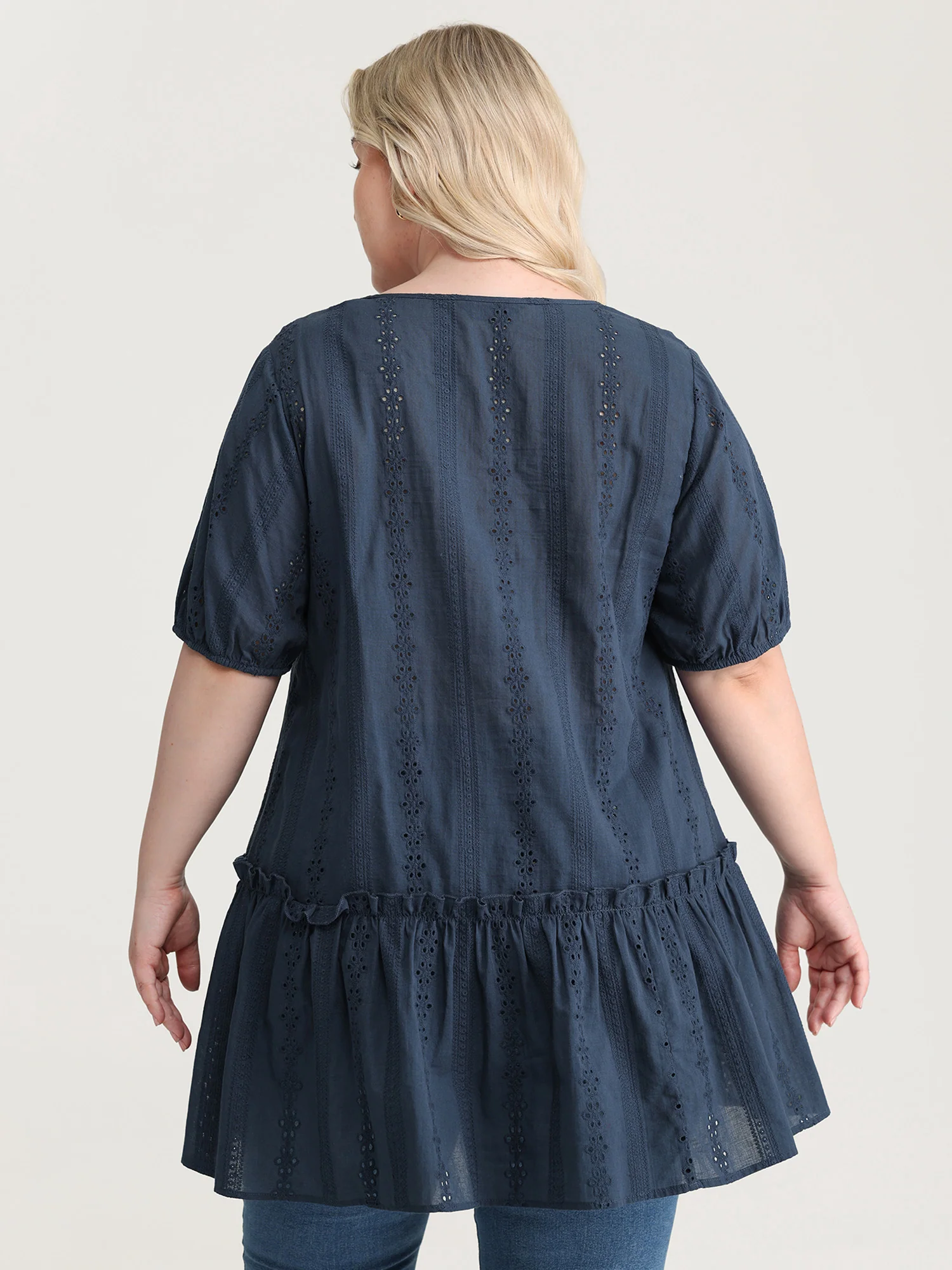 Textured Lace Cut-Out Babydoll Blouse - Image 4