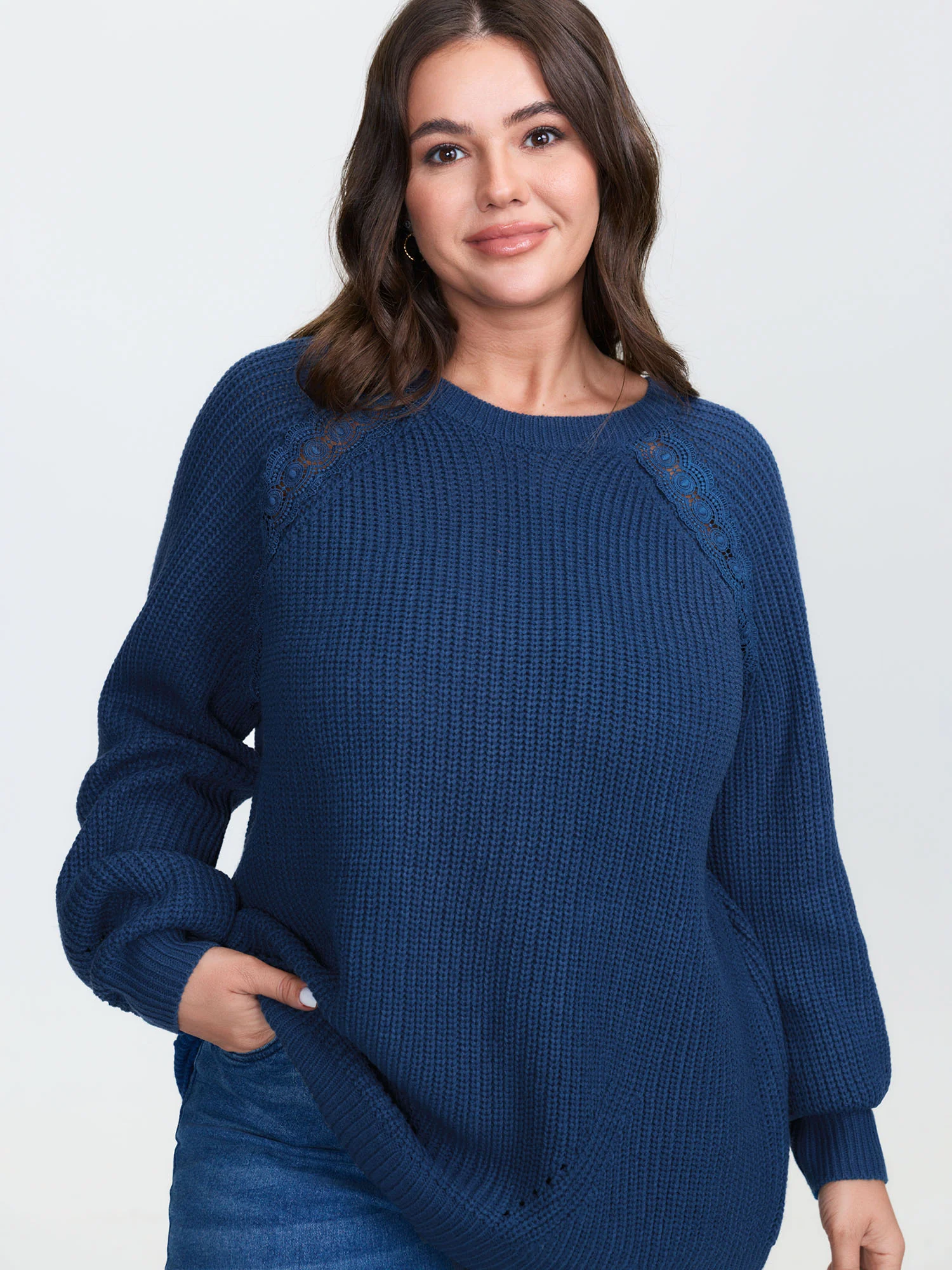 Textured Lace Cut-Out Shoulder Pullover - Image 2