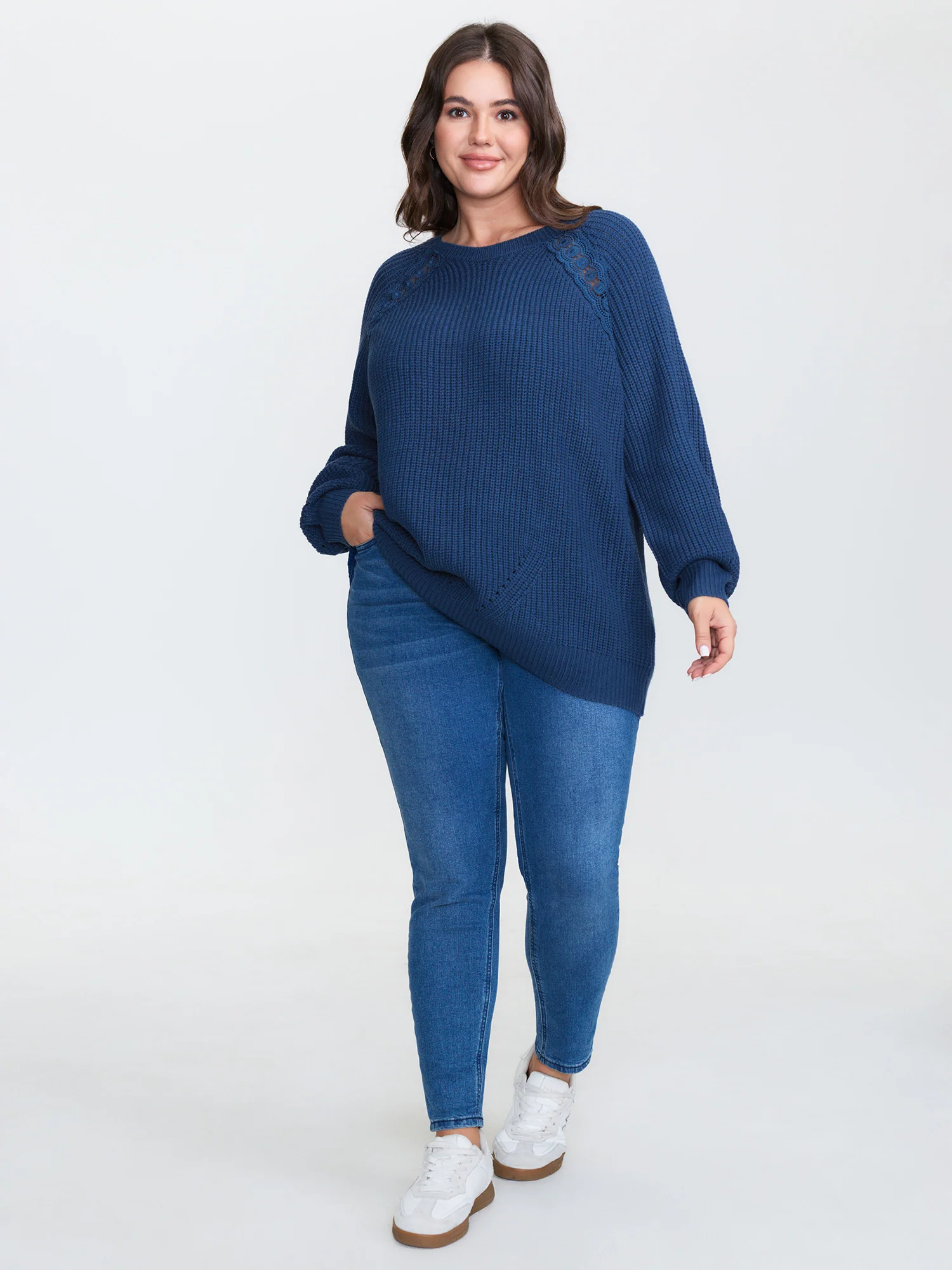 Textured Lace Cut-Out Shoulder Pullover - Image 3