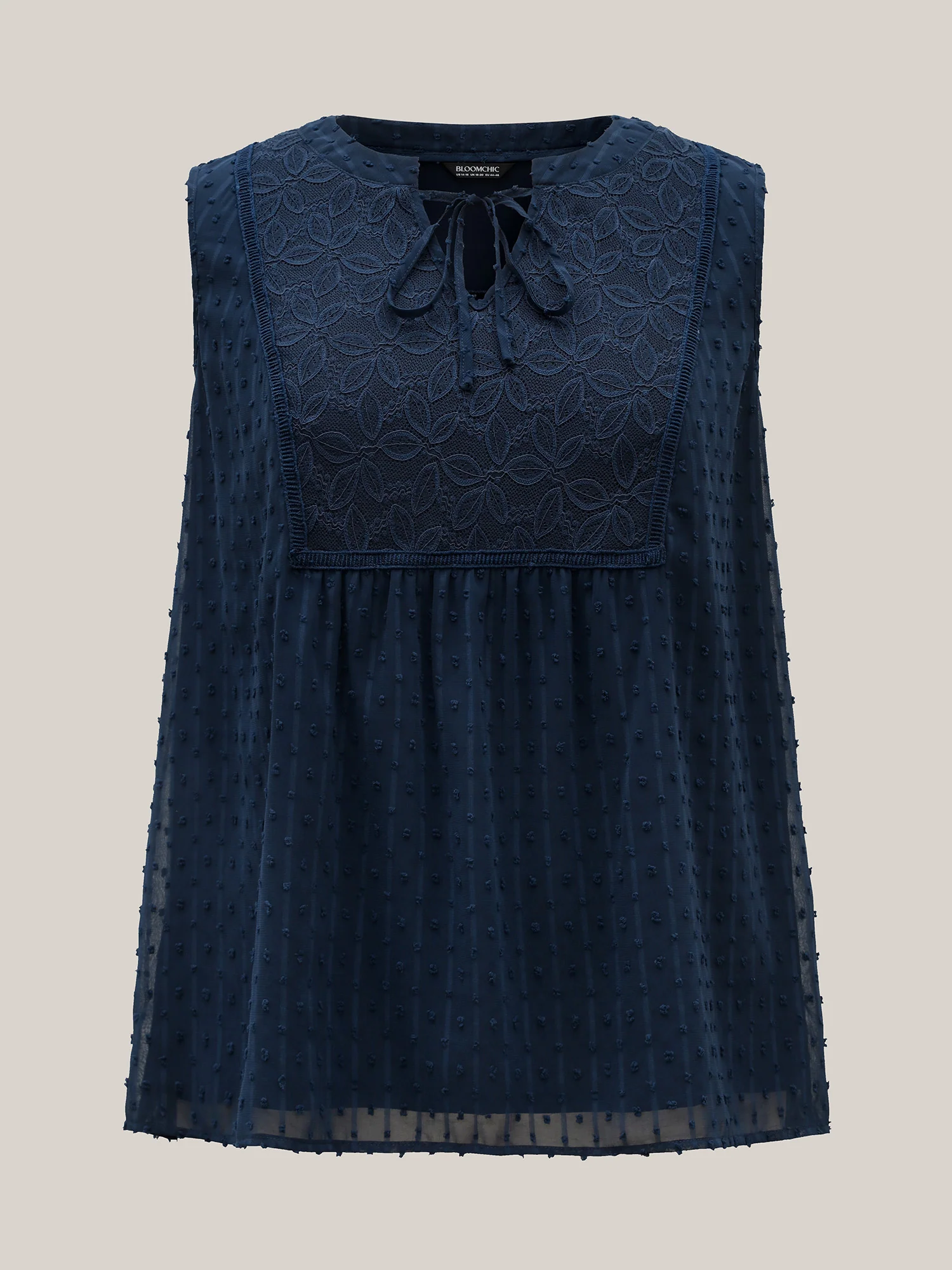 Textured Lace Detail Neck Tie Sleeveless Top - Image 8