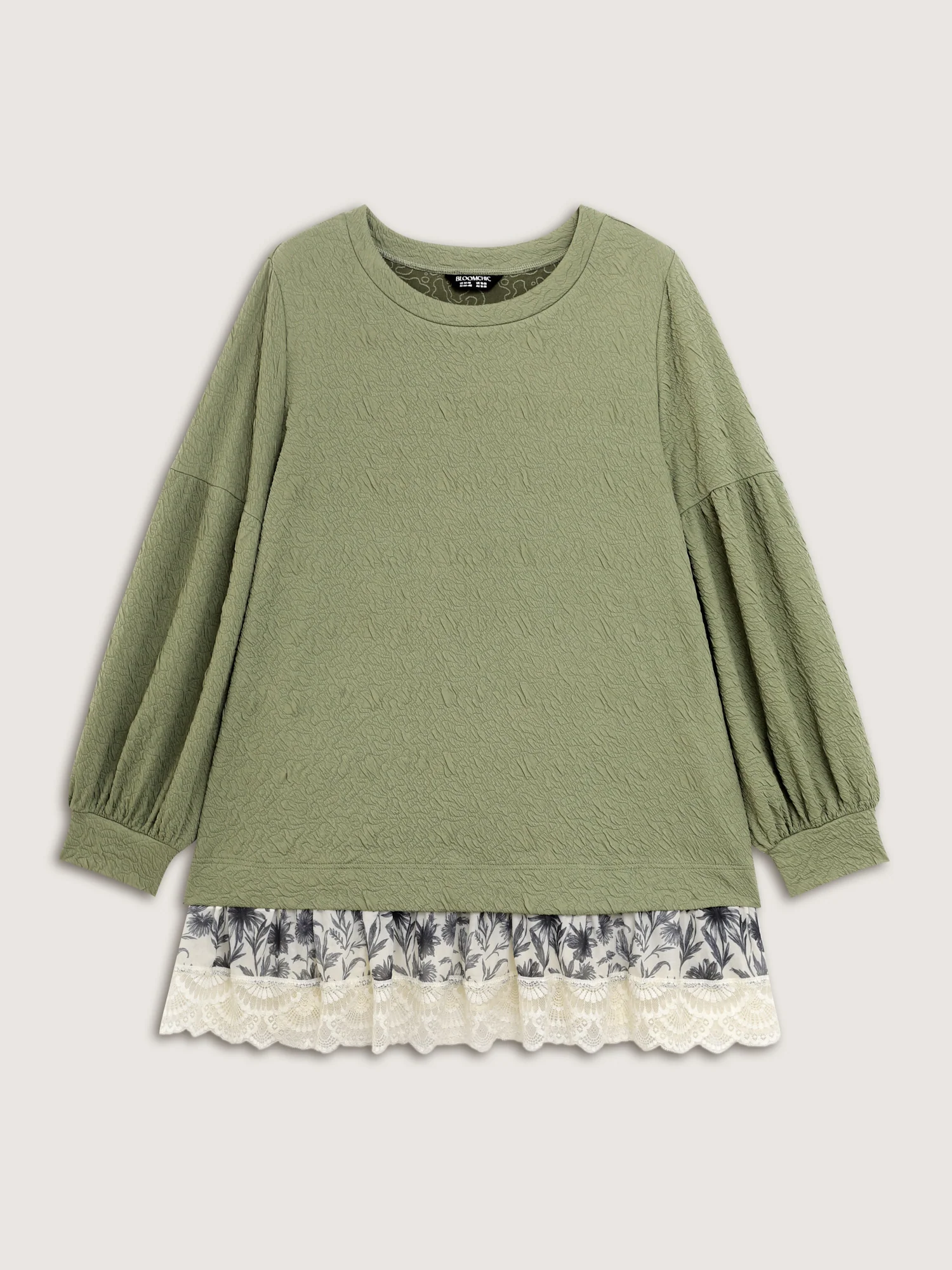 Textured Lace Layered Balloon Sleeve Sweatshirt - Image 7