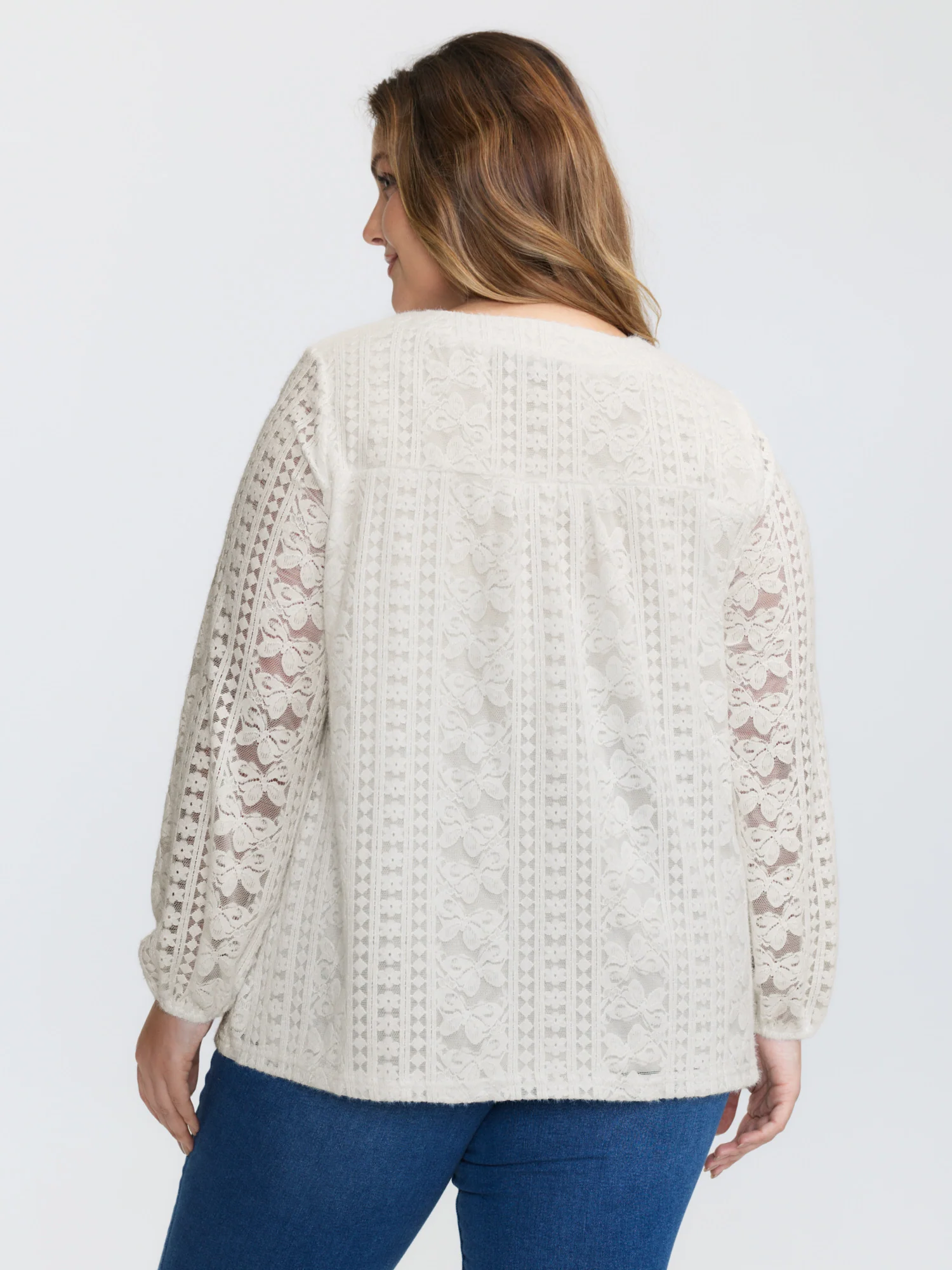 Textured Lace Neck Tie-Up Blouse - Image 4