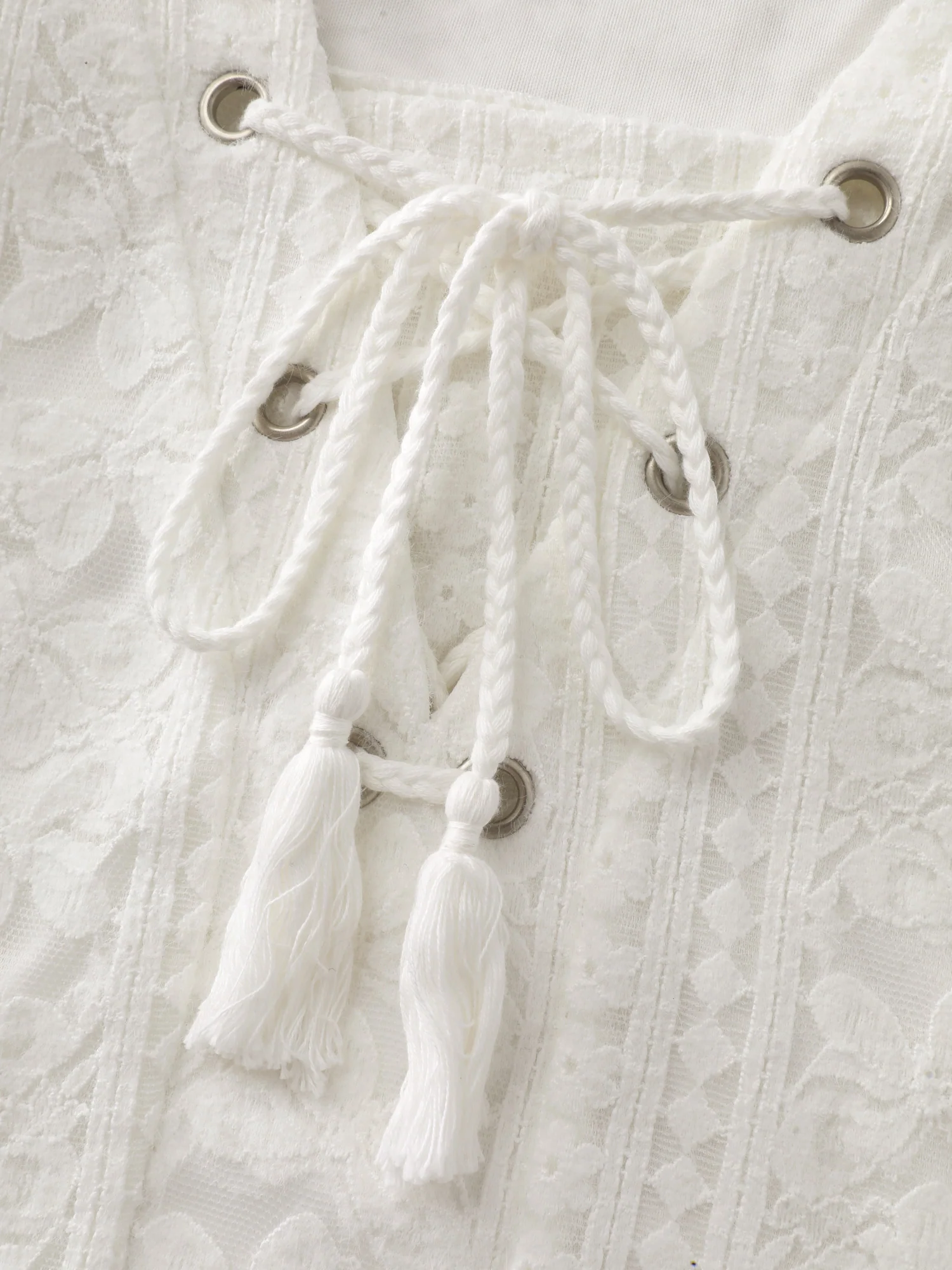 Textured Lace Neck Tie-Up Blouse - Image 5