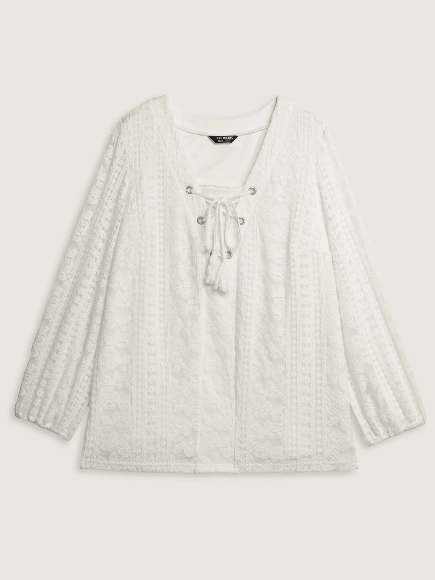 Textured Lace Neck Tie-Up Blouse - Image 7