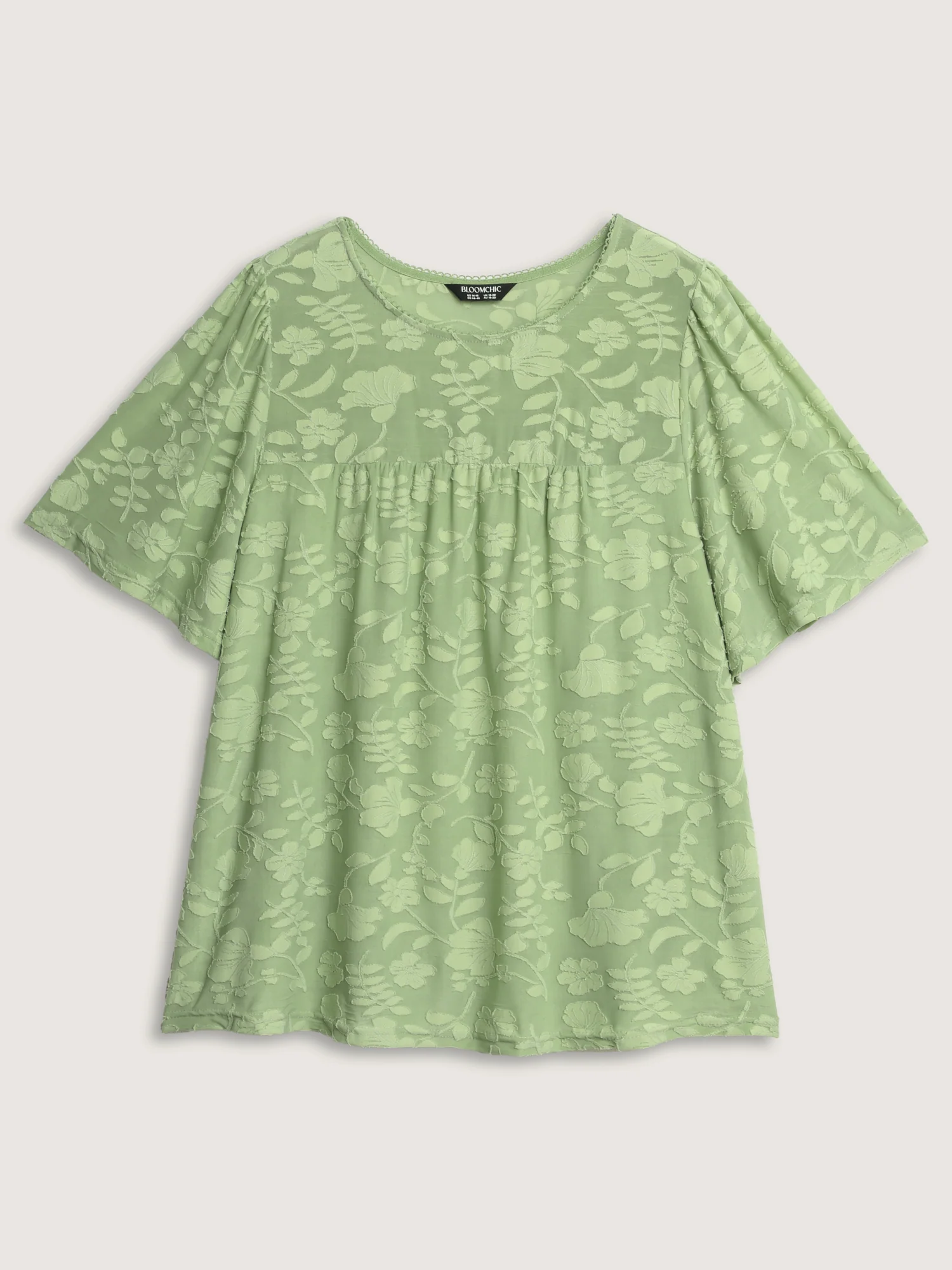 Textured Lace Neckline Flowy Sleeve Blouse - Image 7