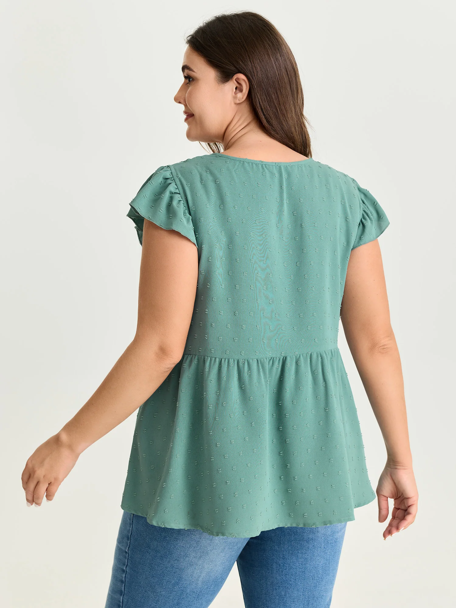 Textured Lace Panels Keyhole Neckline Blouse - Image 4