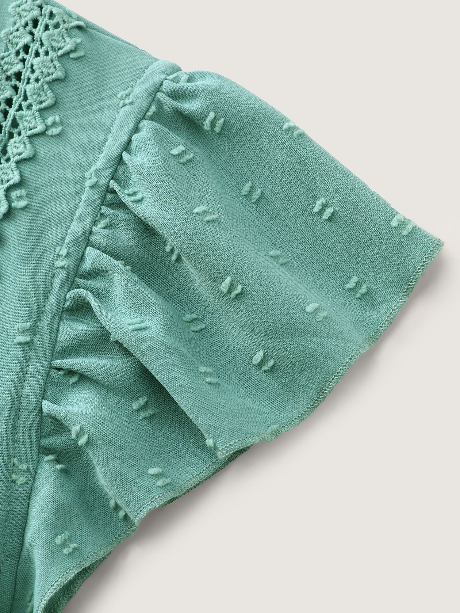Textured Lace Panels Keyhole Neckline Blouse - Image 6