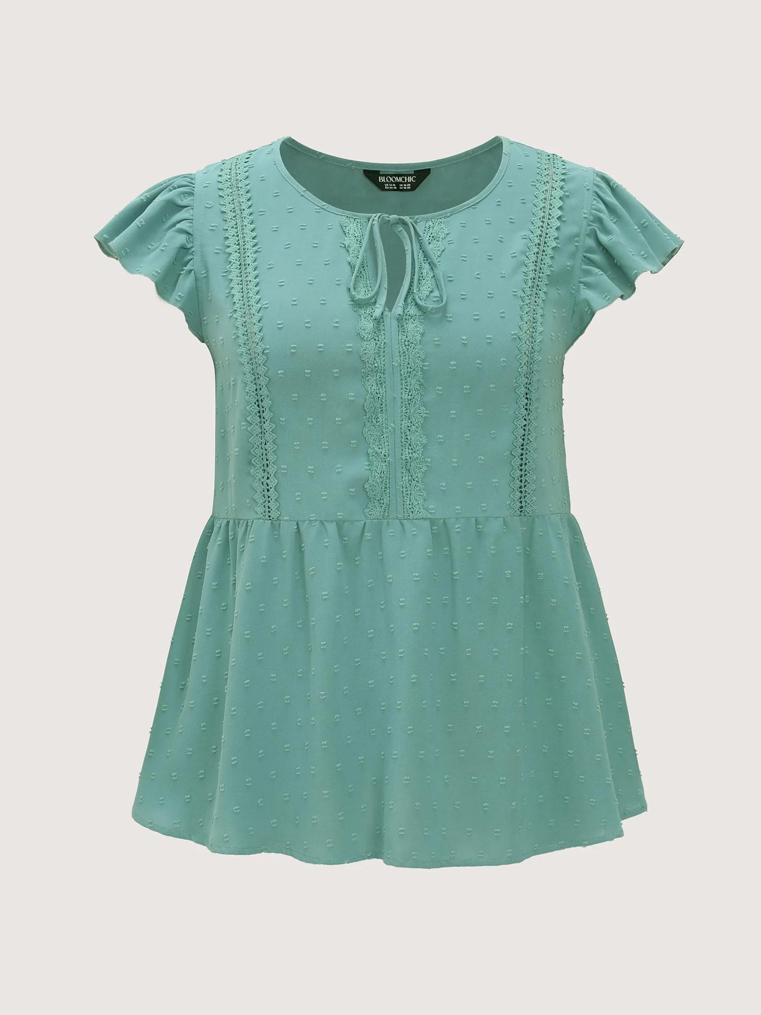 Textured Lace Panels Keyhole Neckline Blouse - Image 7