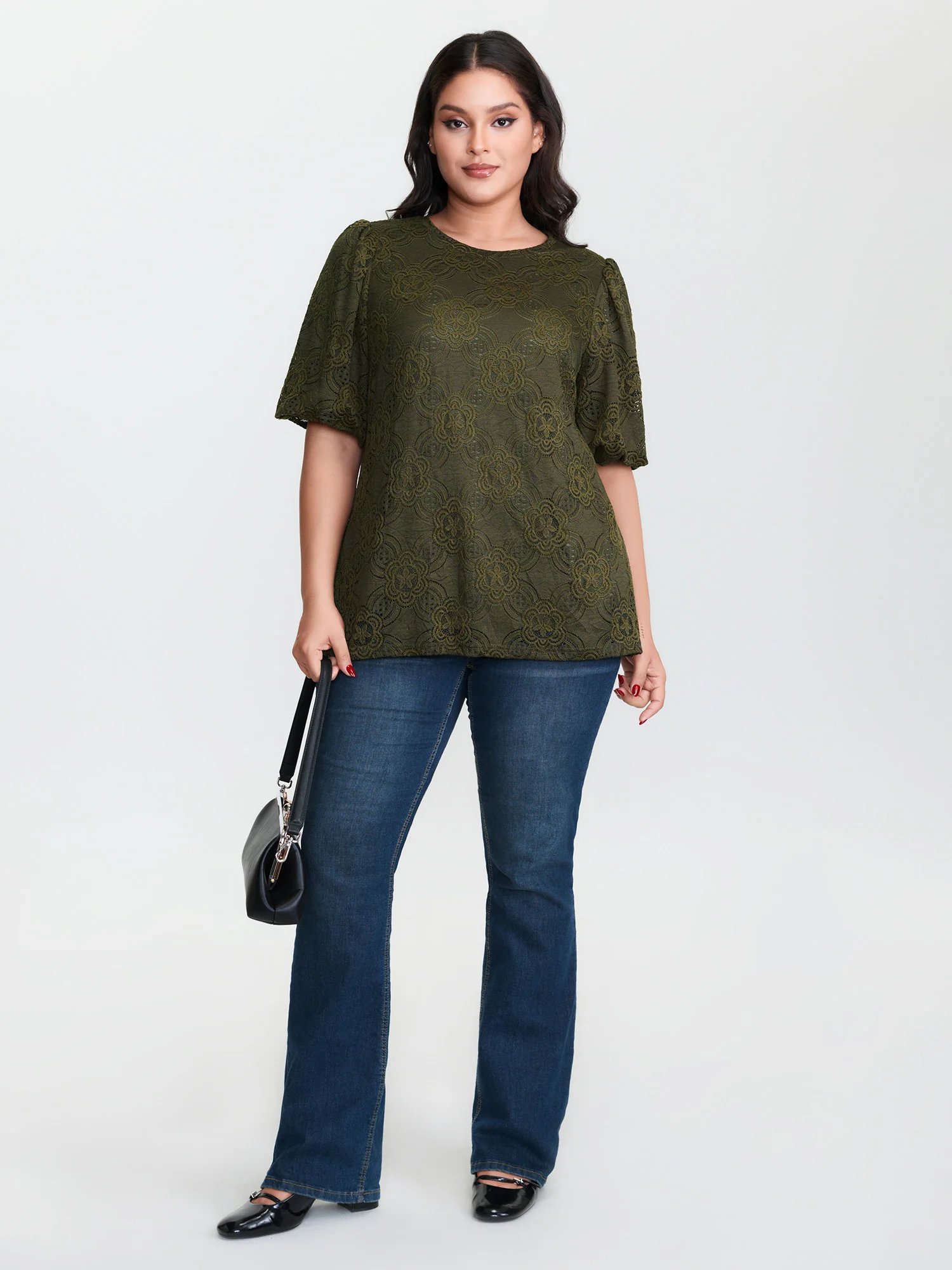 Textured Lace Puffy Sleeve T-Shirt - Image 2
