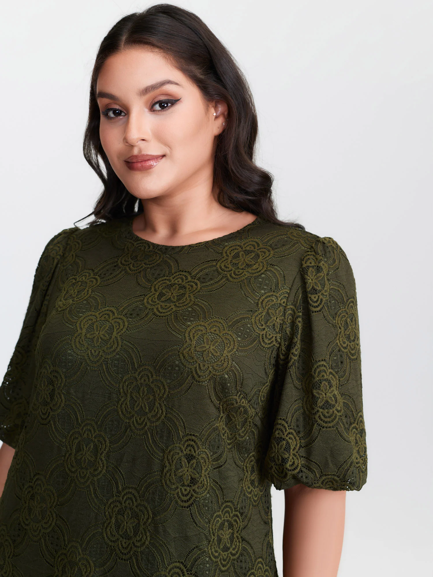 Textured Lace Puffy Sleeve T-Shirt - Image 3