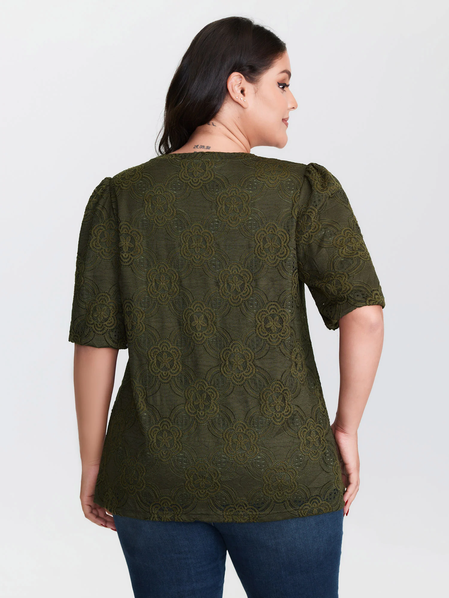 Textured Lace Puffy Sleeve T-Shirt - Image 4