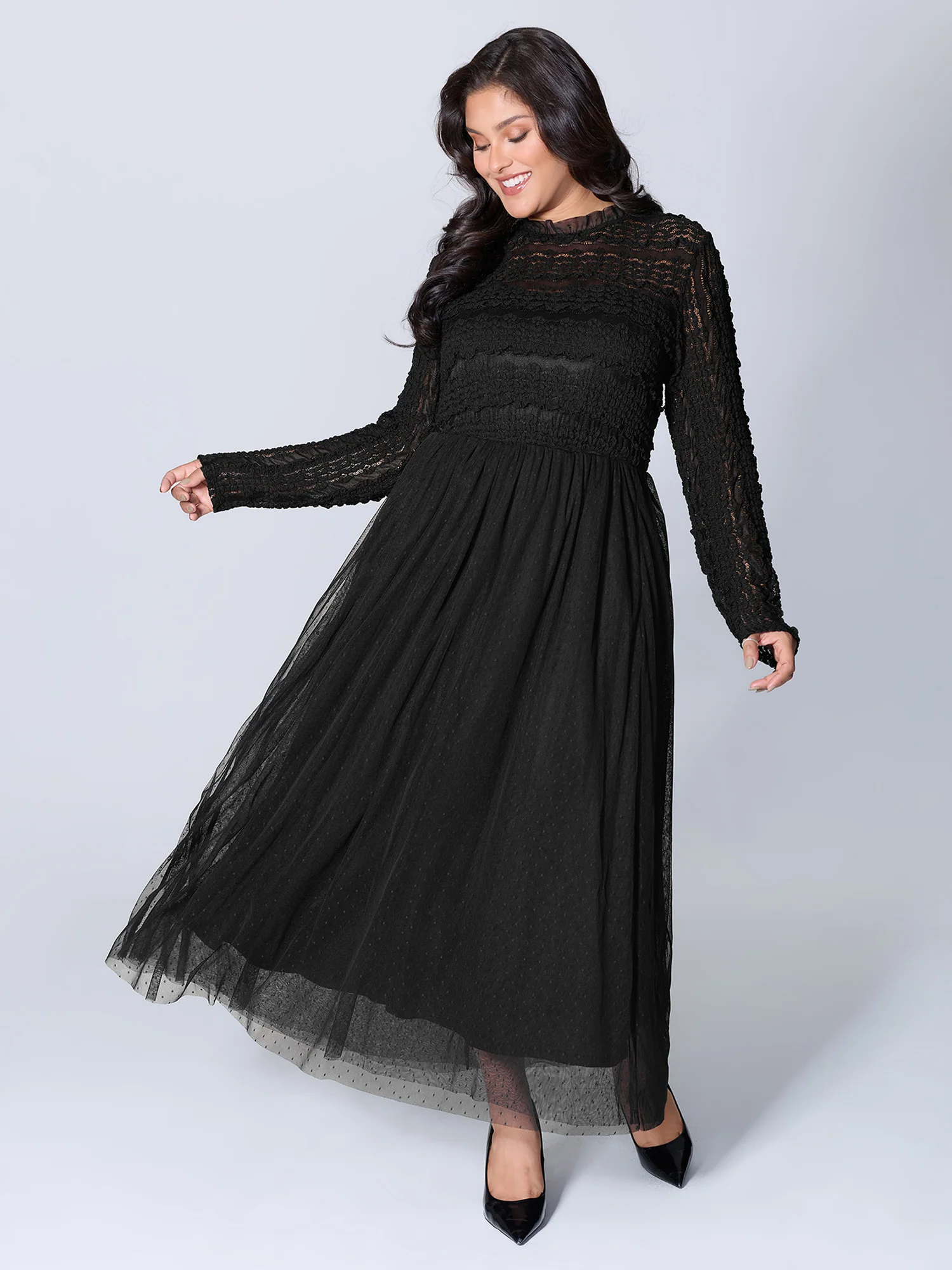 Textured Lace Sheer Lined Maxi Dress - Image 3