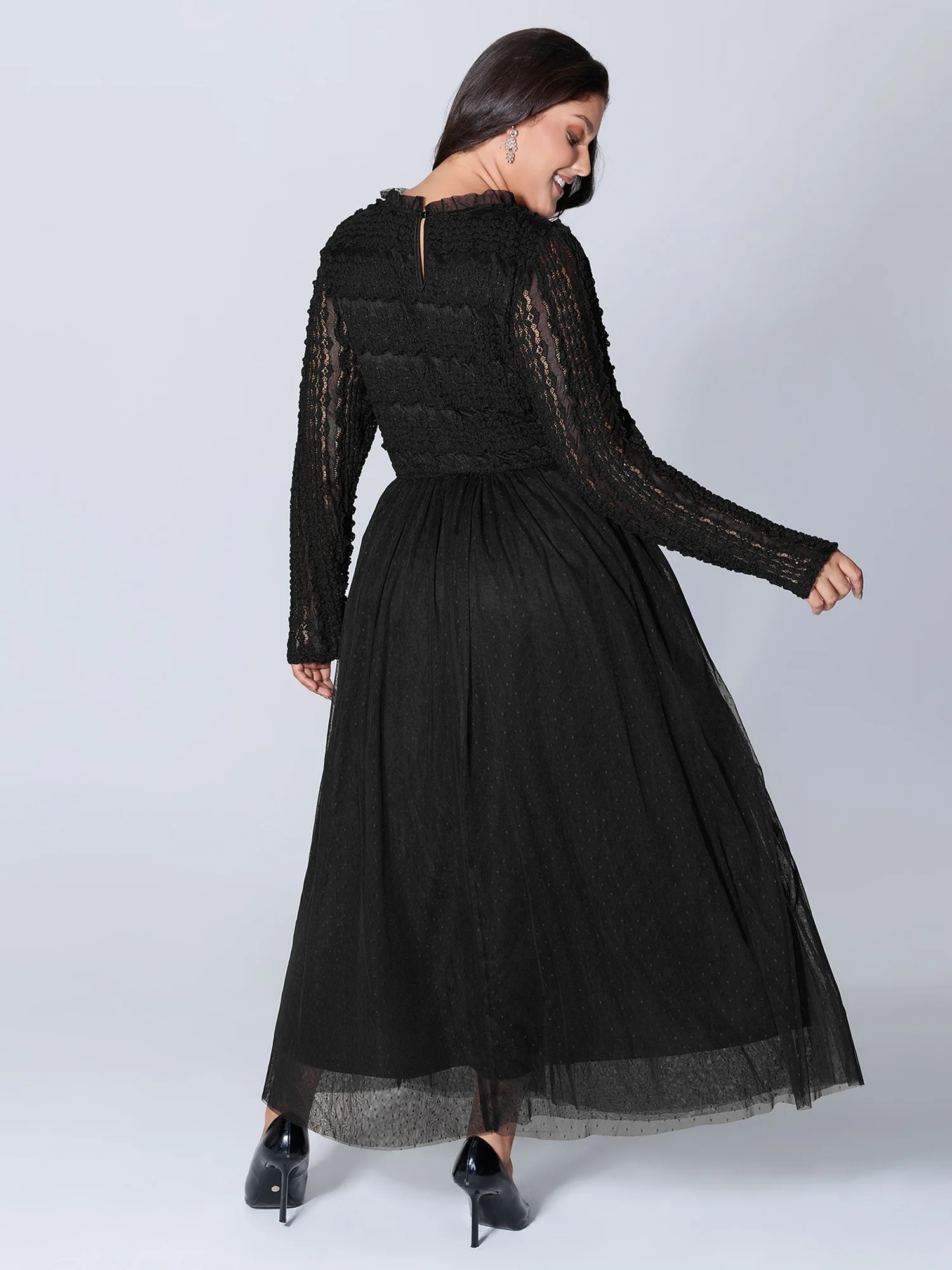 Textured Lace Sheer Lined Maxi Dress - Image 5