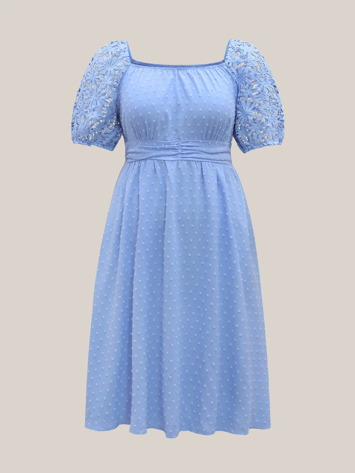 Textured Lace Sleeve Stretchy Waist Midi Dress - Image 7