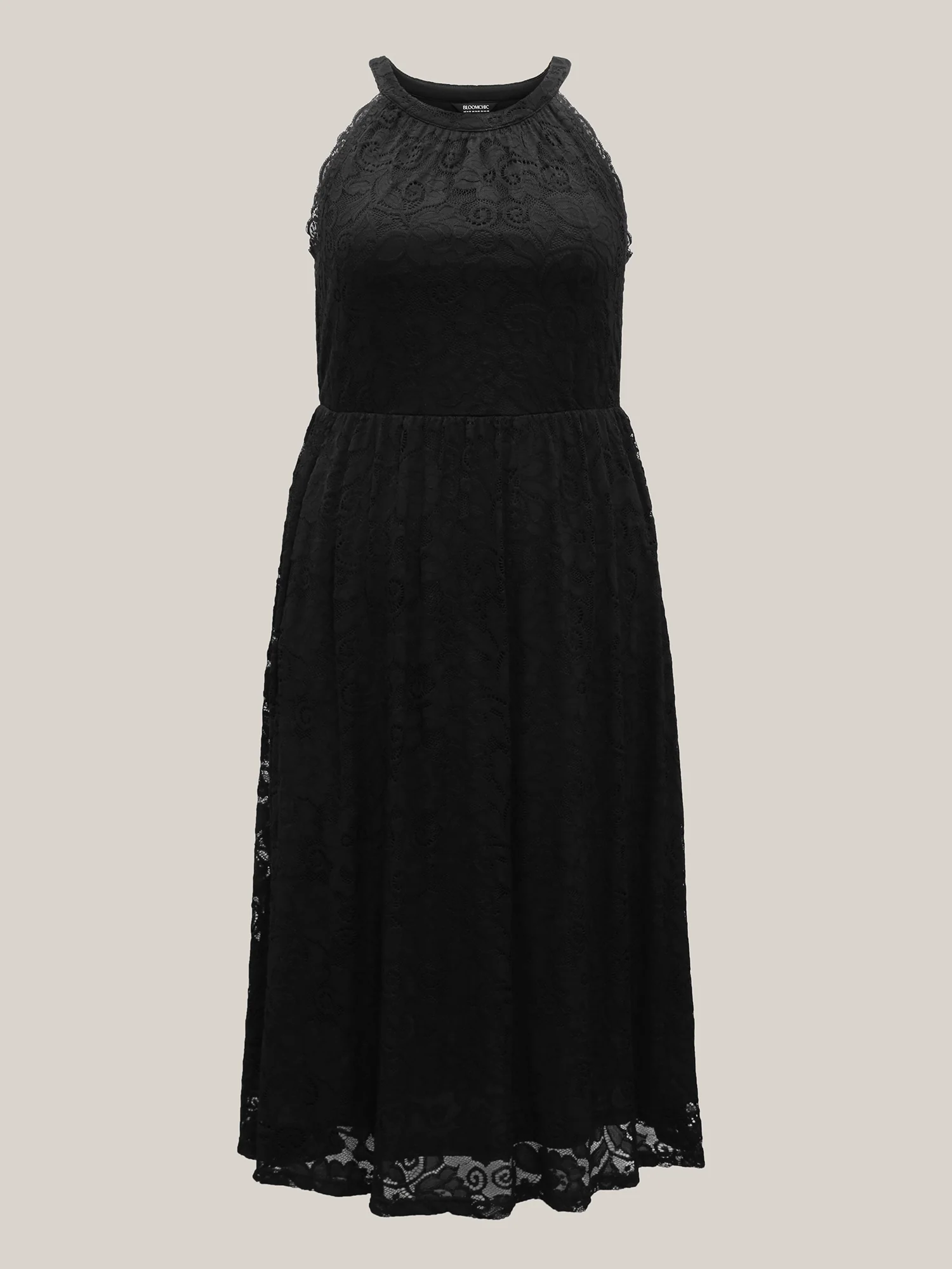 Textured Lace Sleeveless Pockets Midi Dress - Image 5