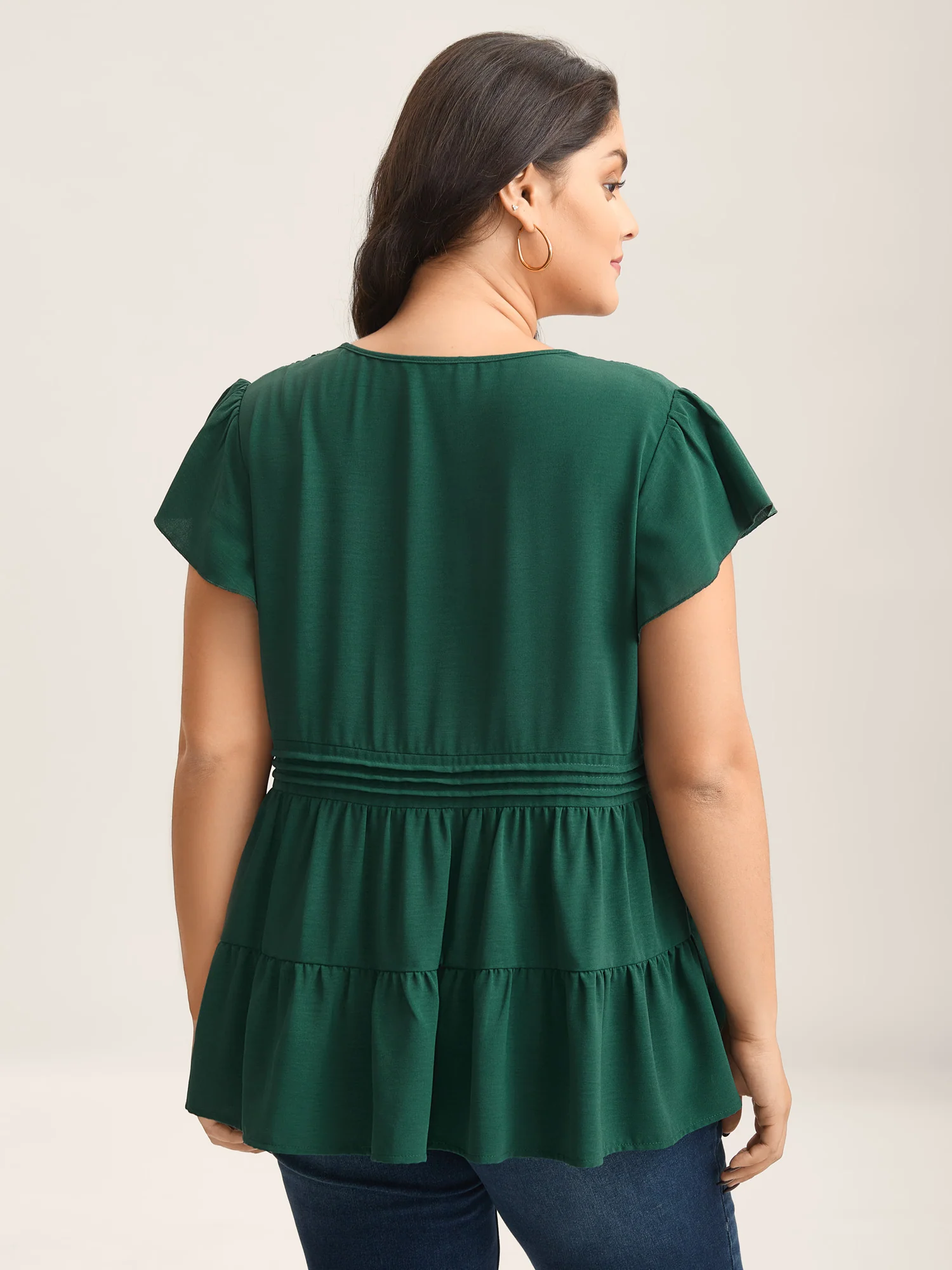 Textured Lace Tiered Solid Blouse - Image 4