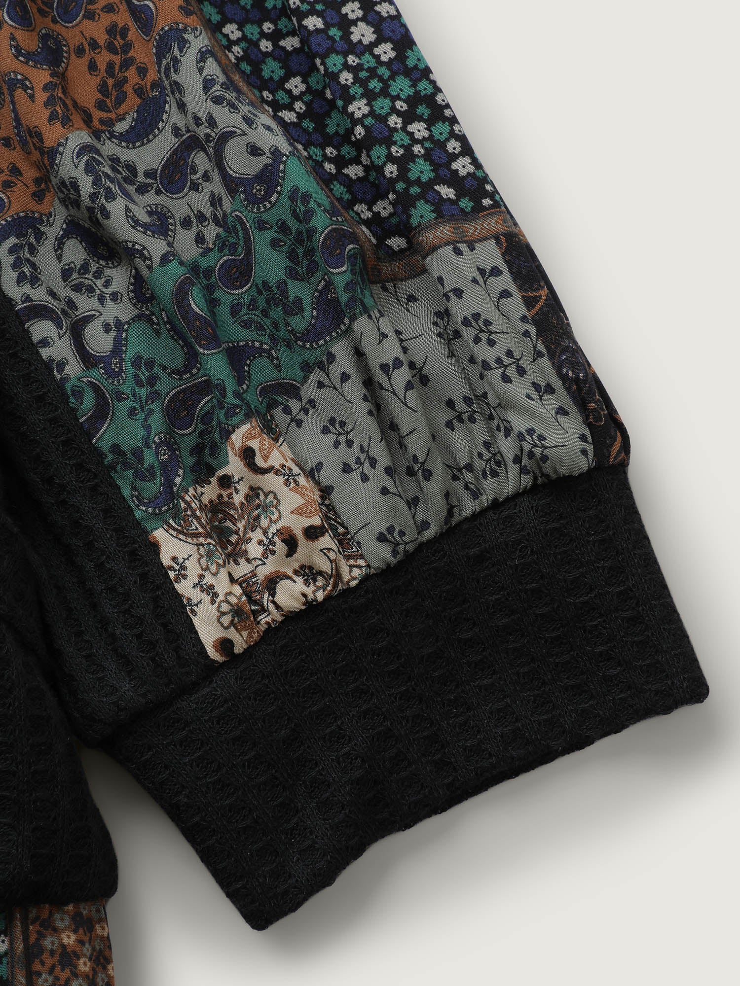Textured Lace Trim Contrast Sleeve Sweatshirt - Image 6