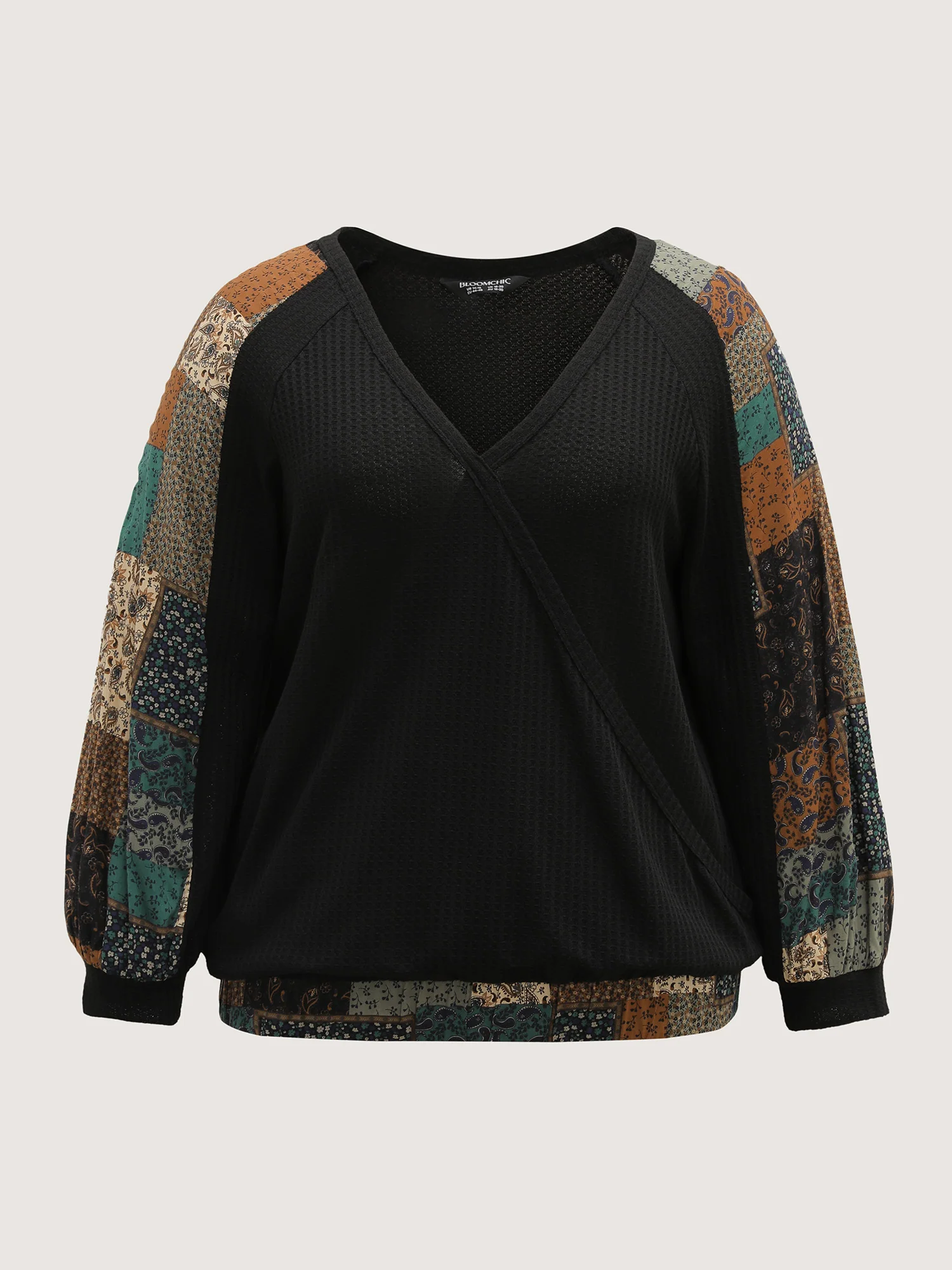 Textured Lace Trim Contrast Sleeve Sweatshirt - Image 7