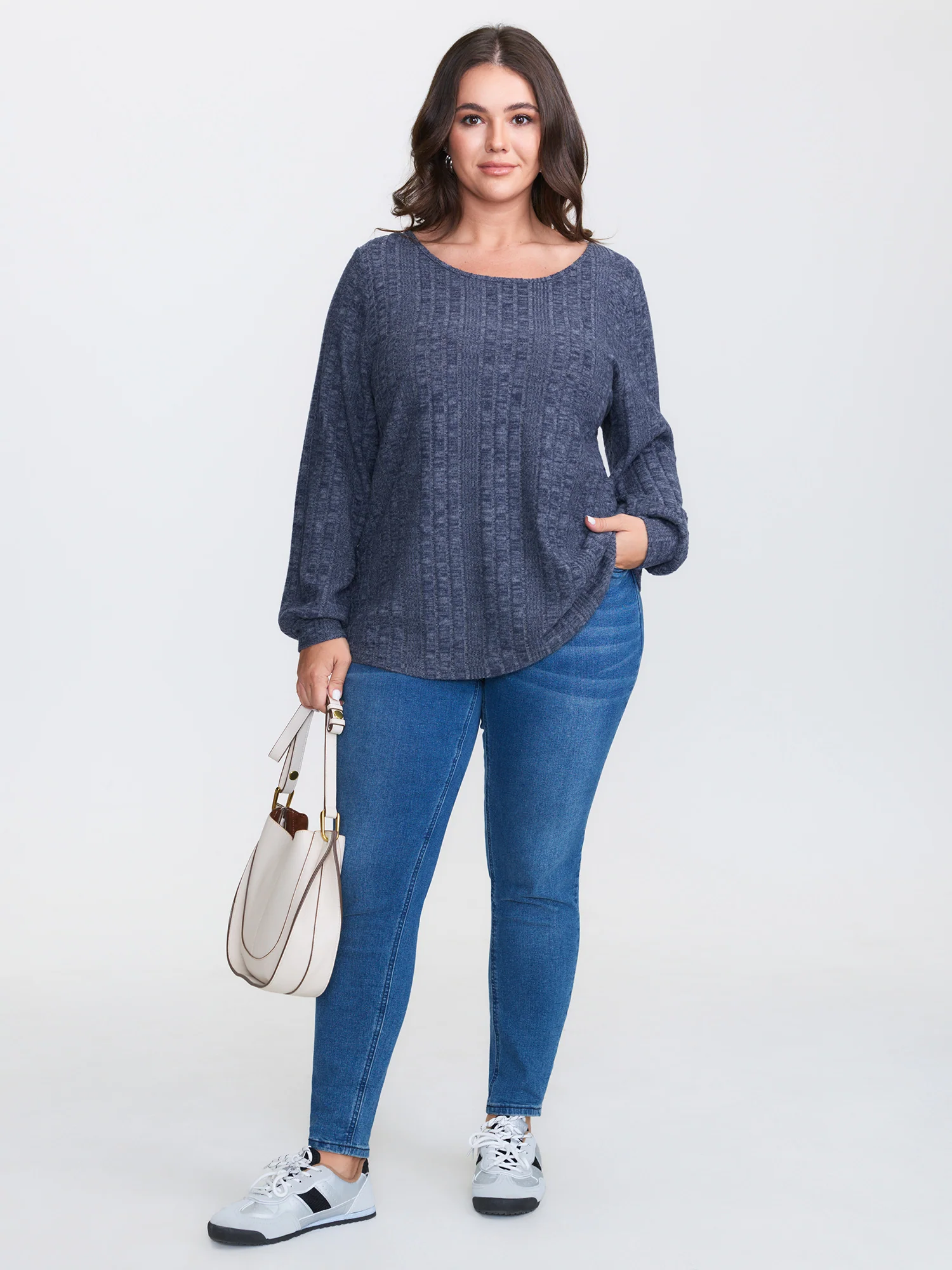 Textured Lace Trim Cut-Out Back Sweatshirt - Image 2